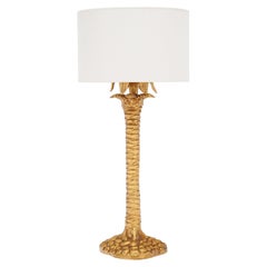 Art Deco Gilded Wood Palm Tree Table Lamp, France, 1940, Unique Design