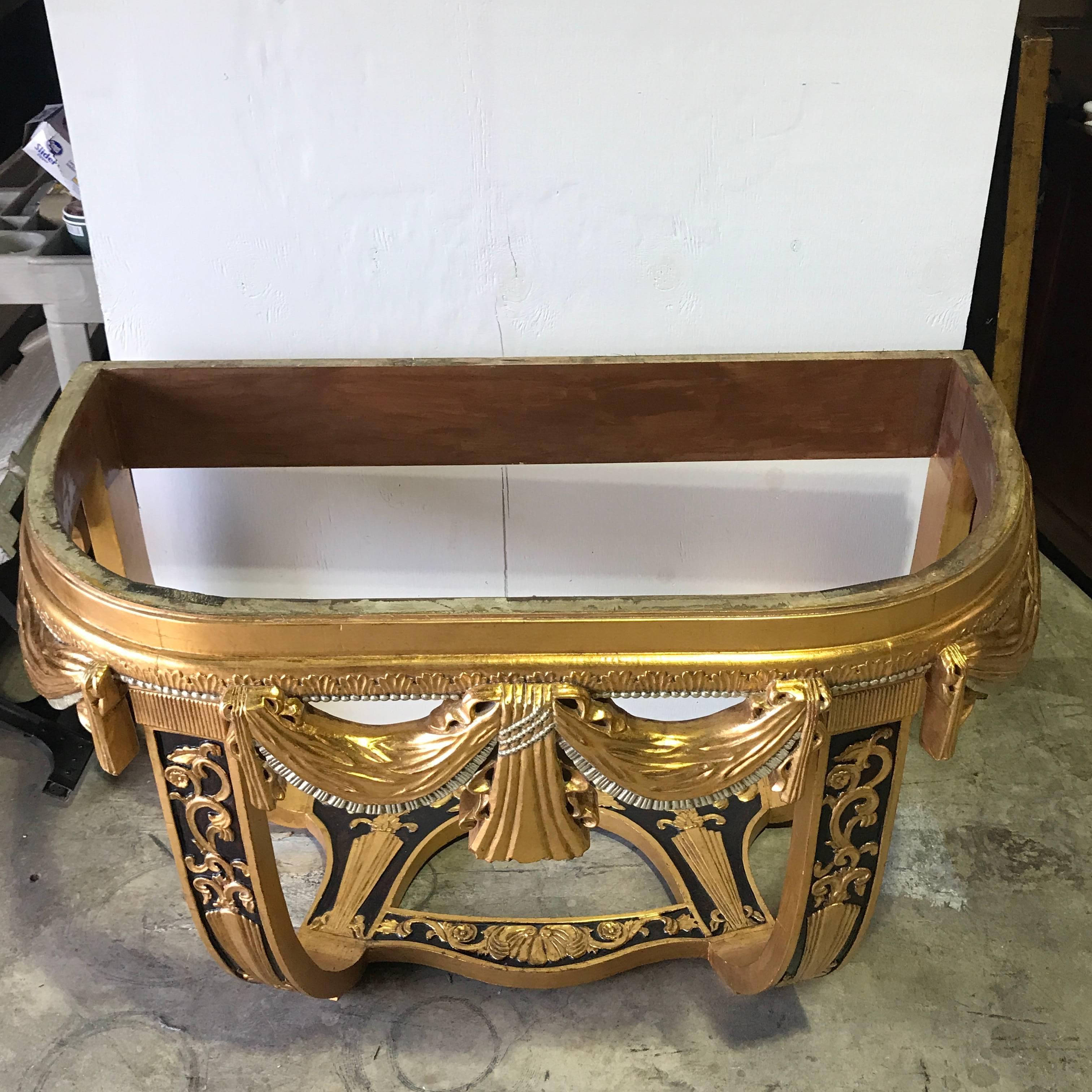 Art Deco Gilt & Polychromed Marble Top Console in the Style Sue et Mare For Sale 4