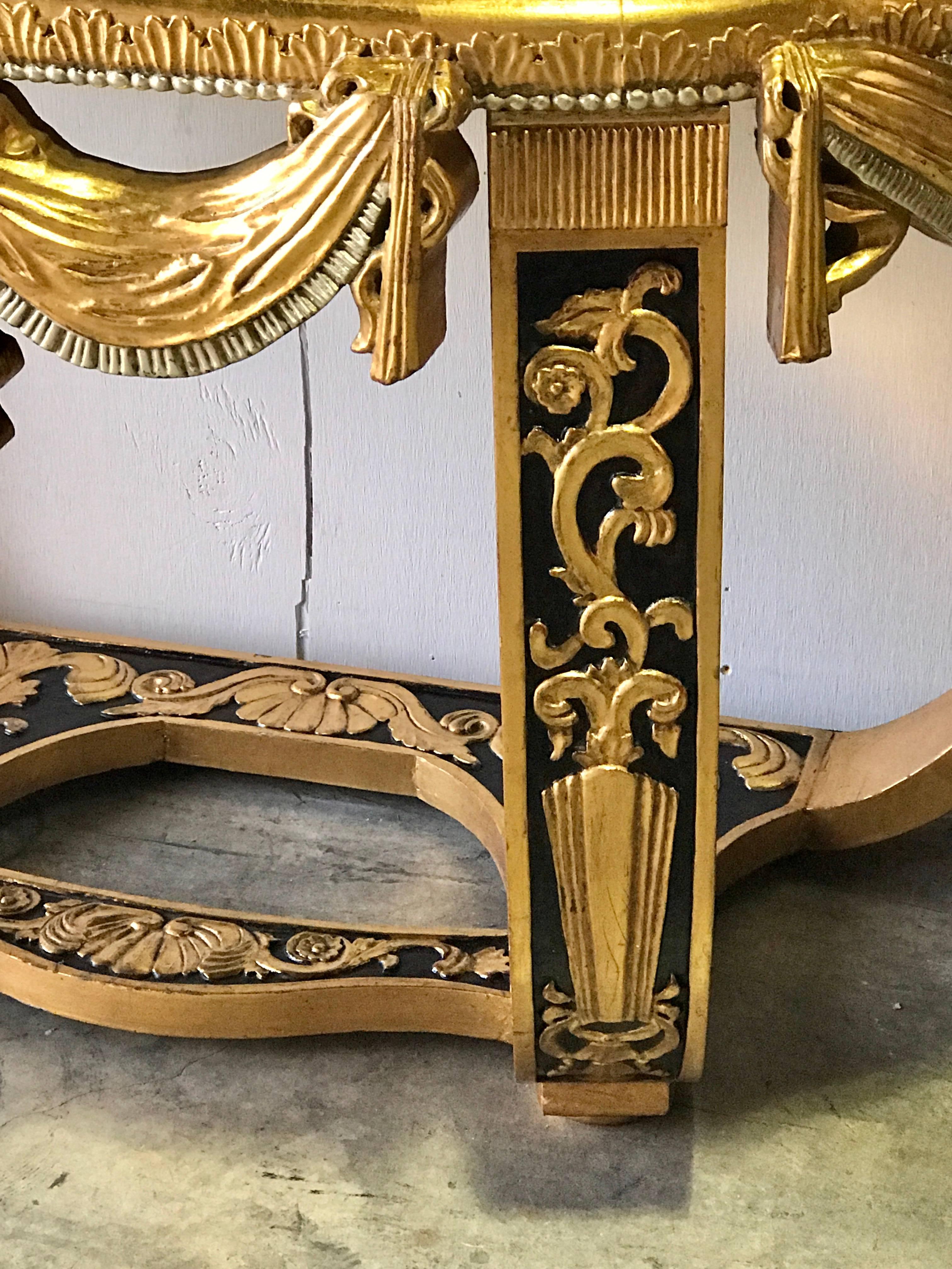 Art Deco Gilt & Polychromed Marble Top Console in the Style Sue et Mare In Good Condition For Sale In West Palm Beach, FL