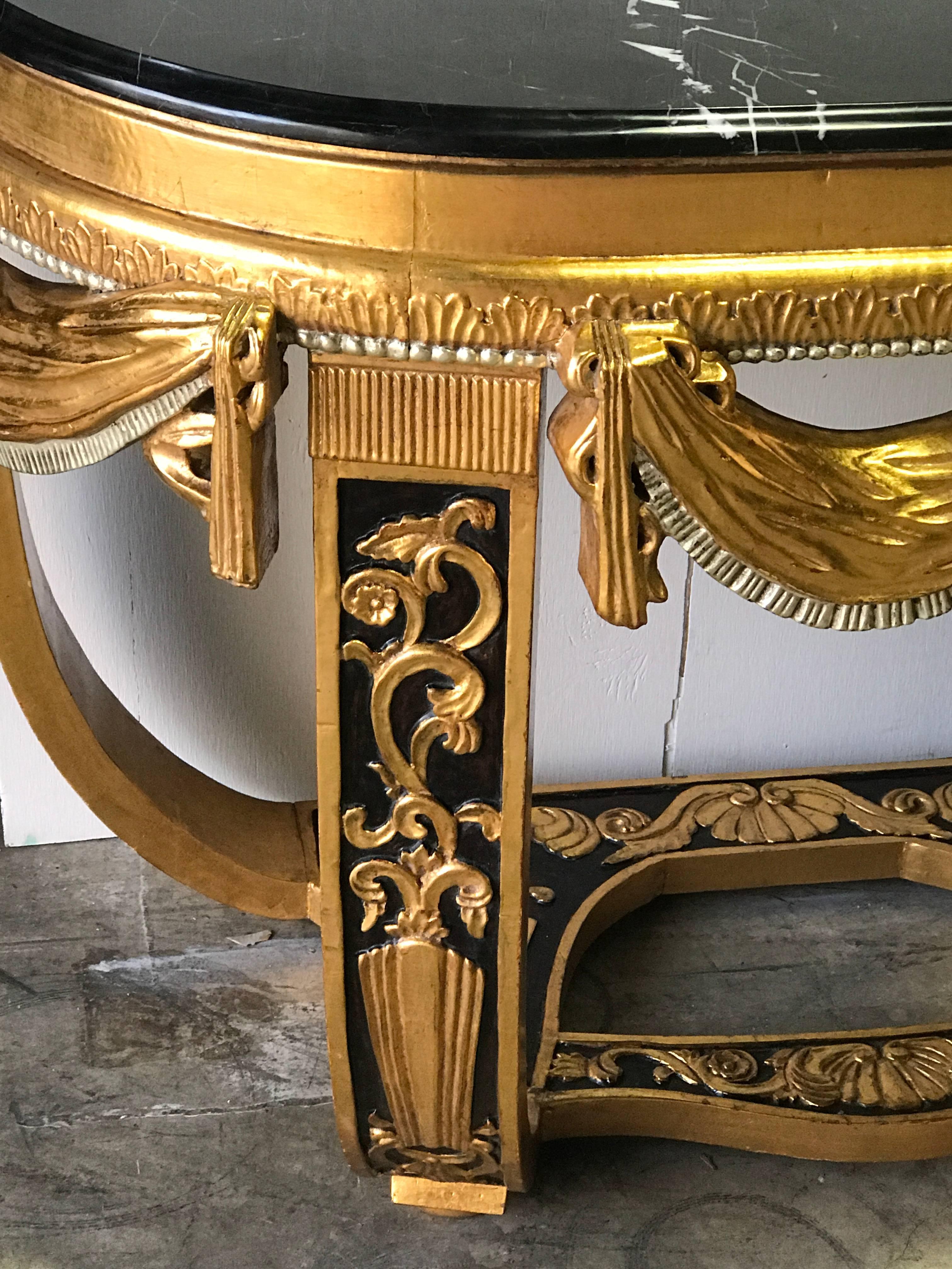 Art Deco Gilt & Polychromed Marble Top Console in the Style Sue et Mare For Sale 2