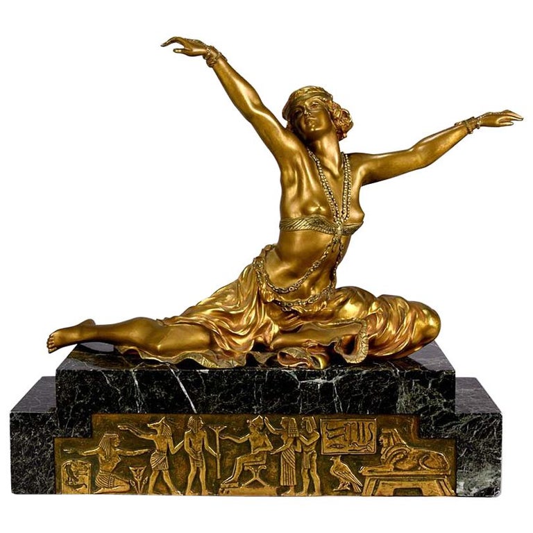 Art Deco Gilt and Enamel Bronze Figure "Theban Dancer" by Claire J R Colinet For Sale