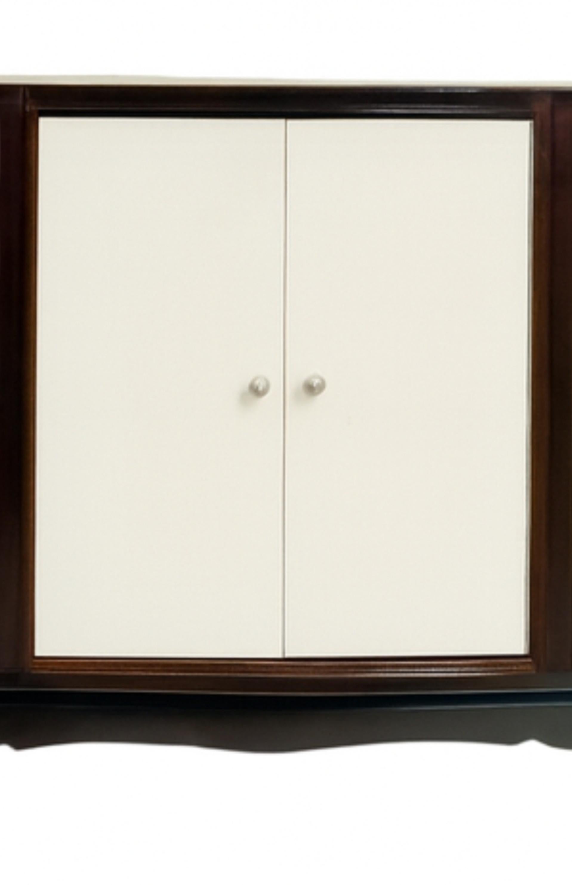 Brass Art Deco Gilt and Walnut Credenza, 20th Century Sideboard For Sale