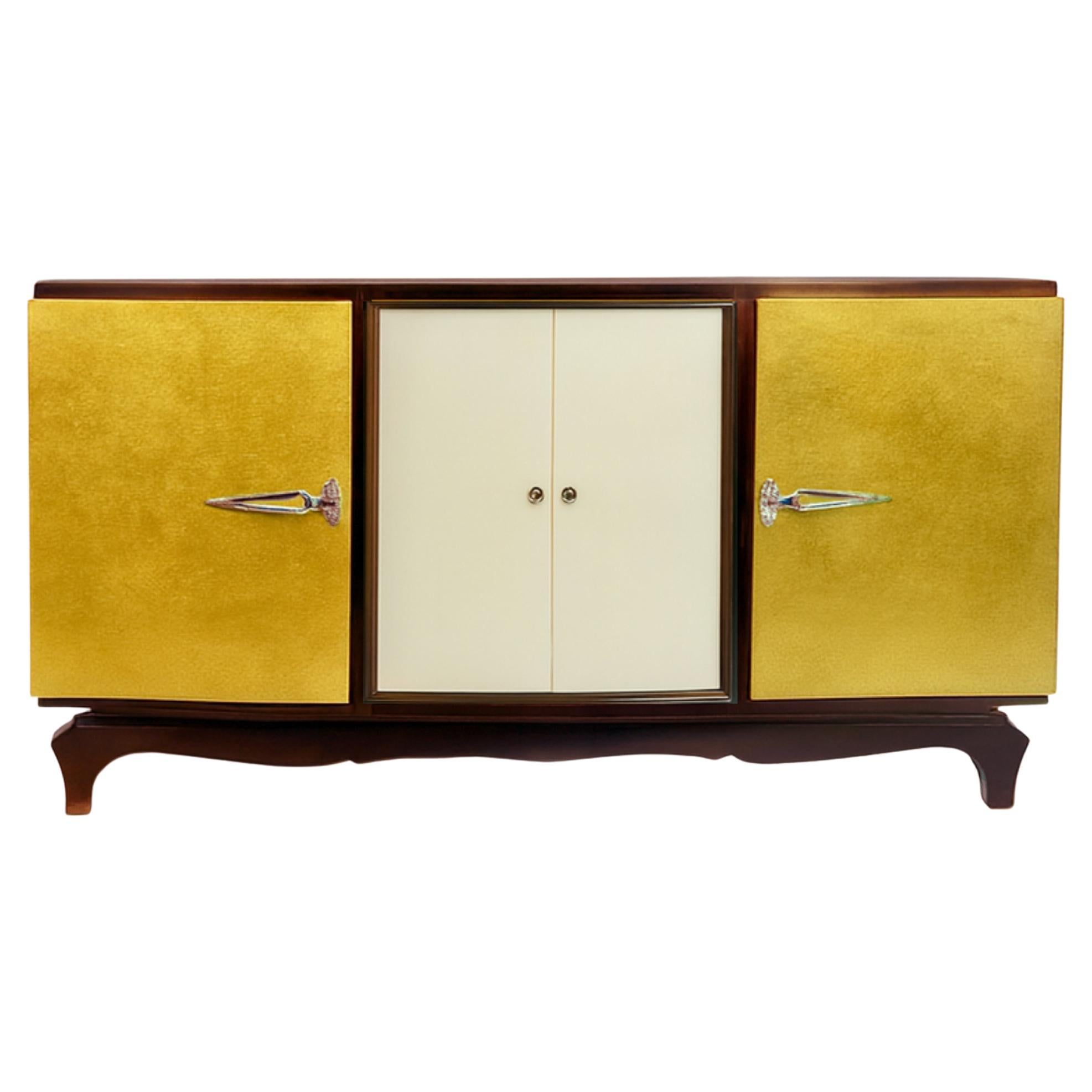 Art Deco Gilt and Walnut Credenza, 20th Century Sideboard