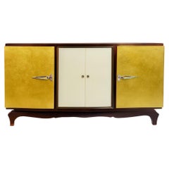 Credenza Art Déco dorata e in noce, credenza del XX secolo