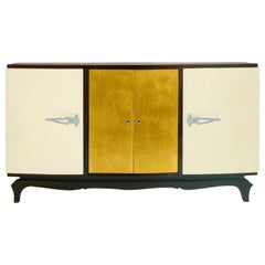 Credenza Art Deco dorata e in noce - Credenza belga del XX secolo