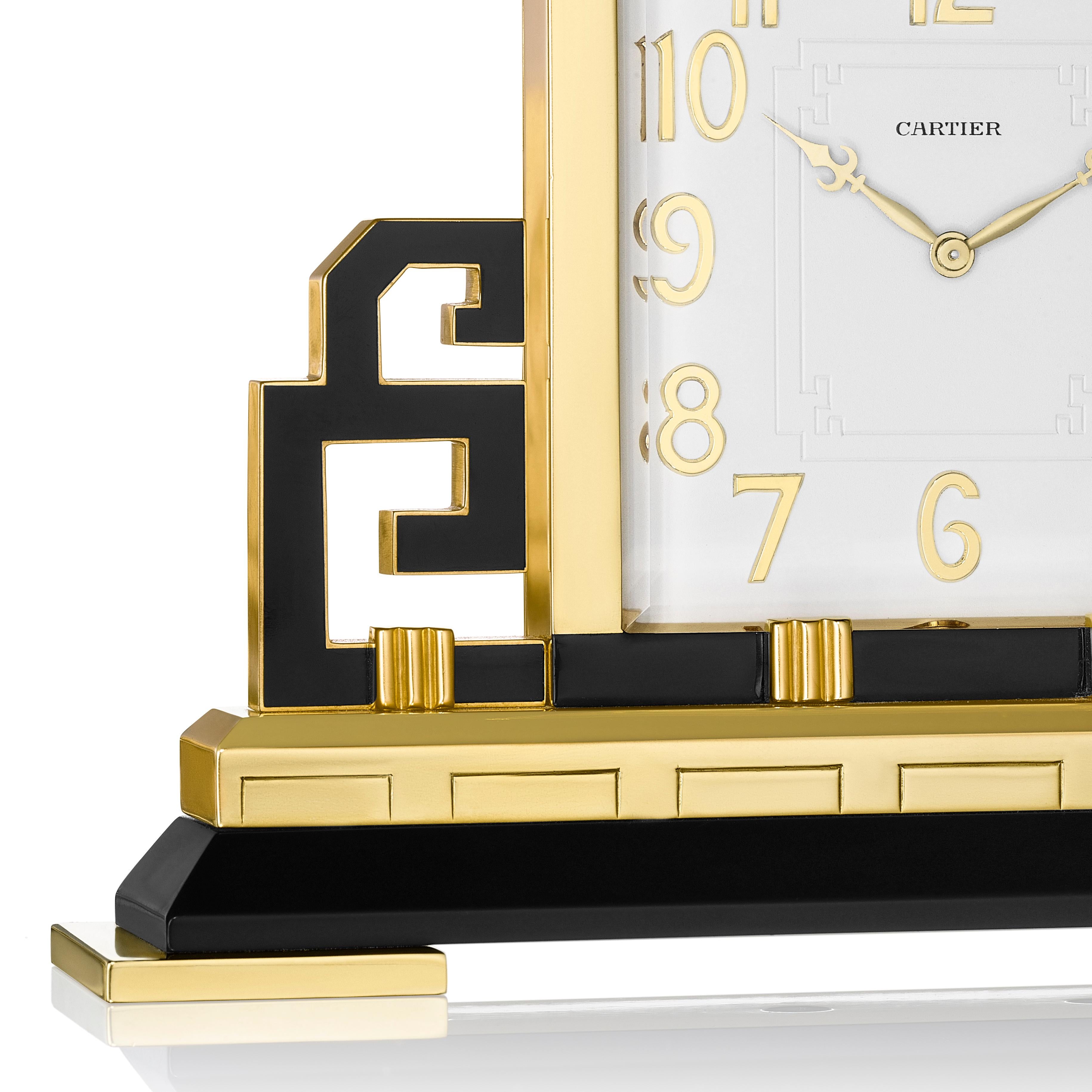 Cartier Paris Art Deco Gilt Brass and Black Enamel Chinoiserie Clock, circa 1925 In Good Condition In New York, NY