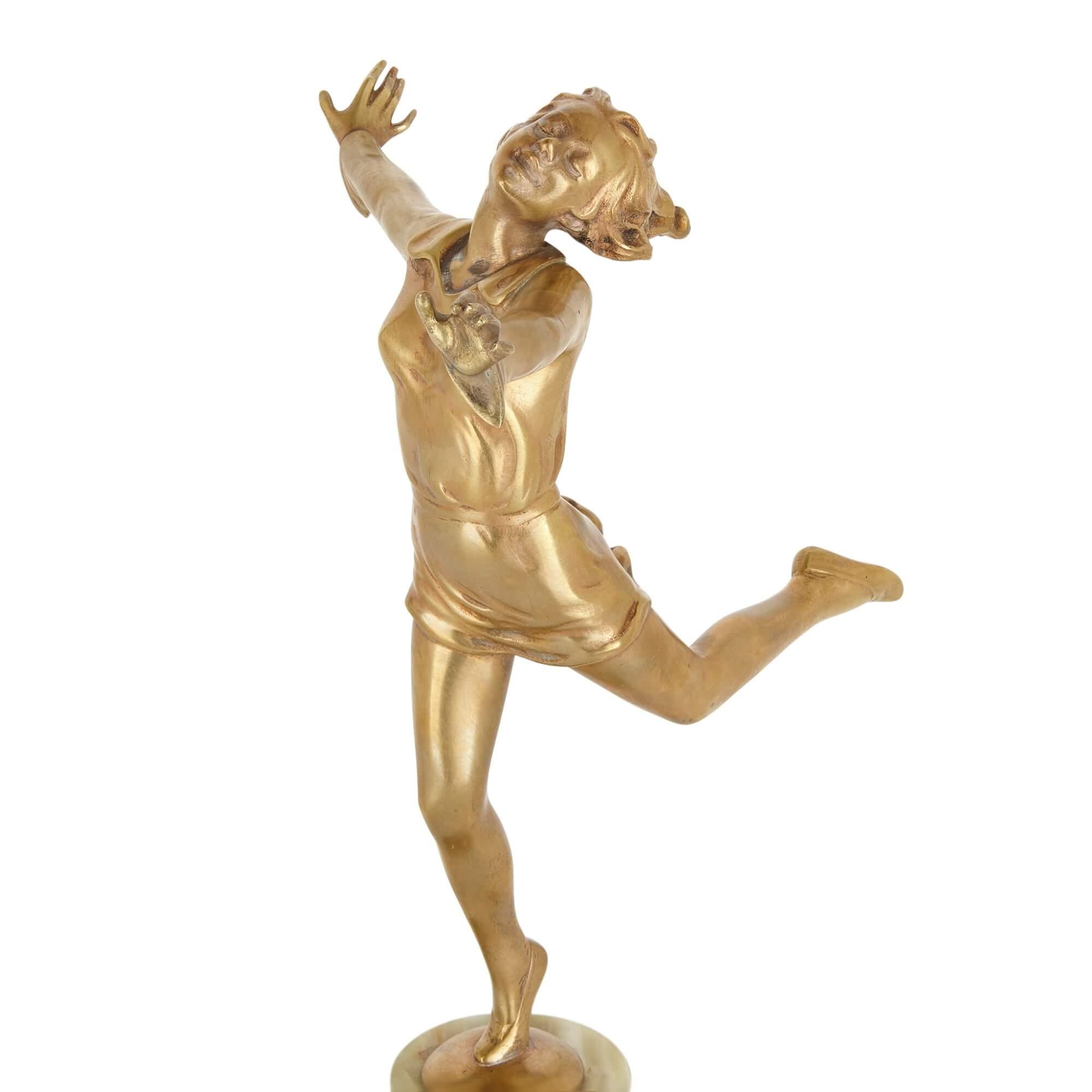 Art Deco gilt bronze and onyx figure of a dancer by Lorenzl In Good Condition For Sale In London, GB