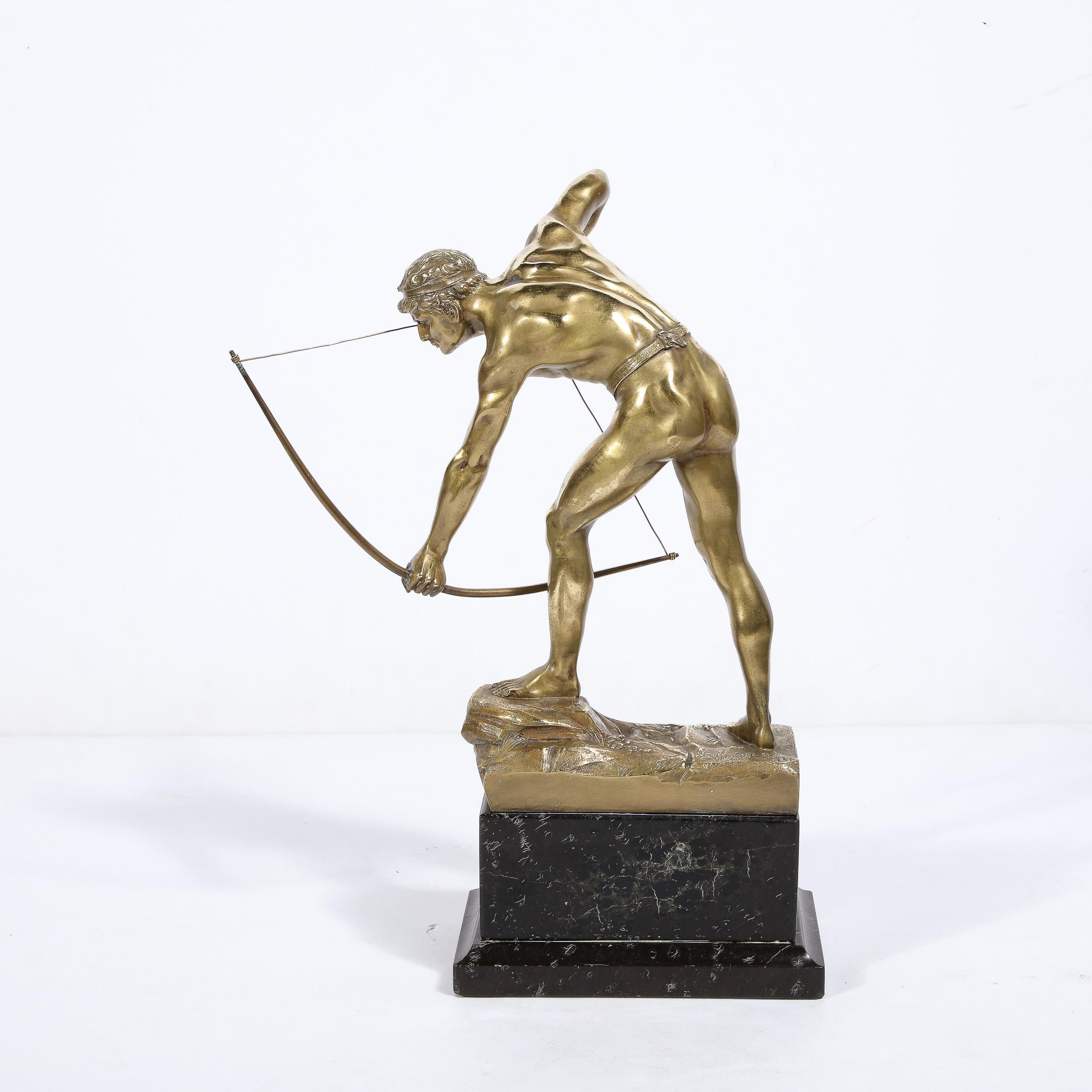 Art Deco Gilt Bronze Archer Sculpture on Black Marble Base by Otto Schmidt-Hofer For Sale 7