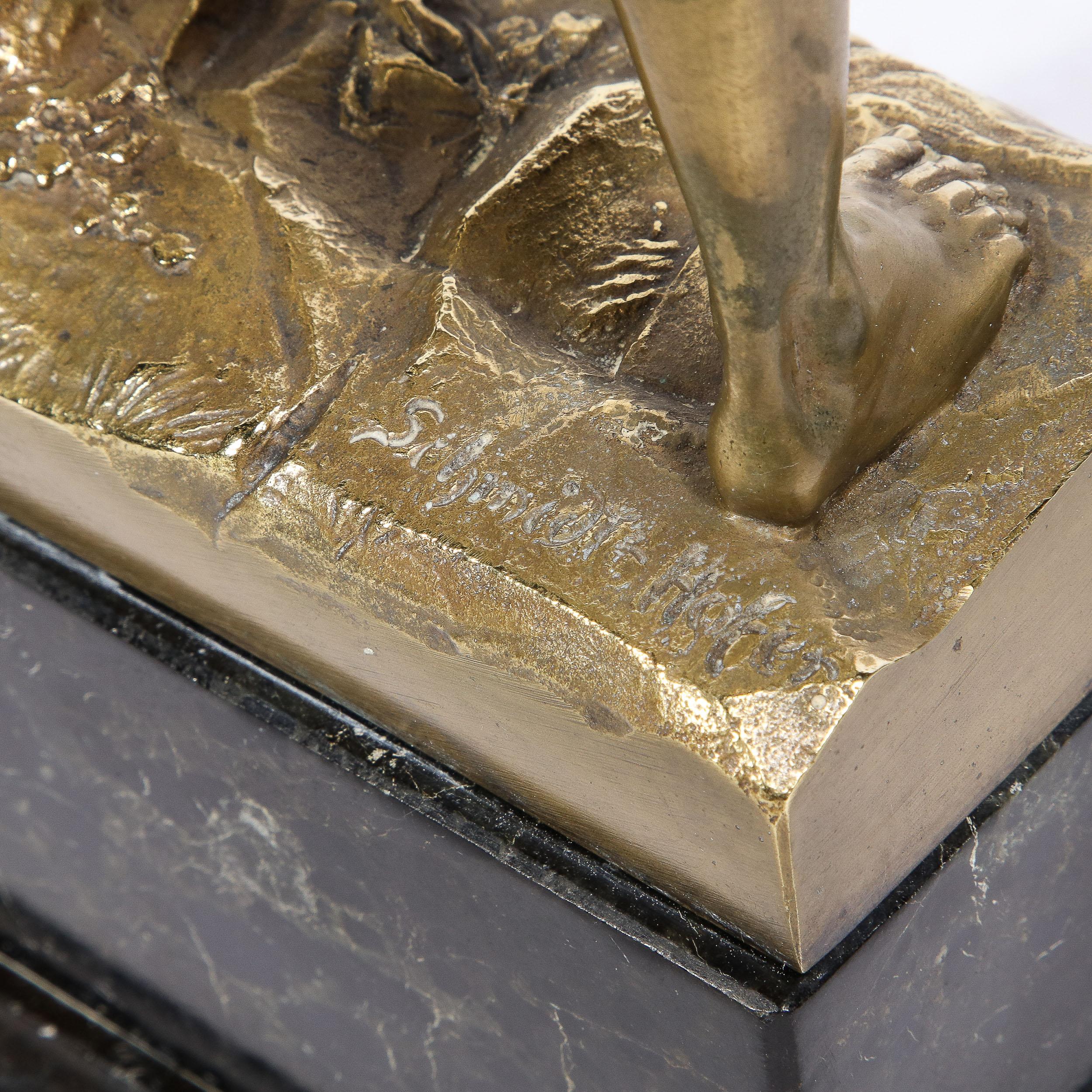 Bogenschütze aus vergoldeter Bronze im Art déco-Stil auf schwarzem Marmorsockel von Otto Schmidt-Hofer im Angebot 6