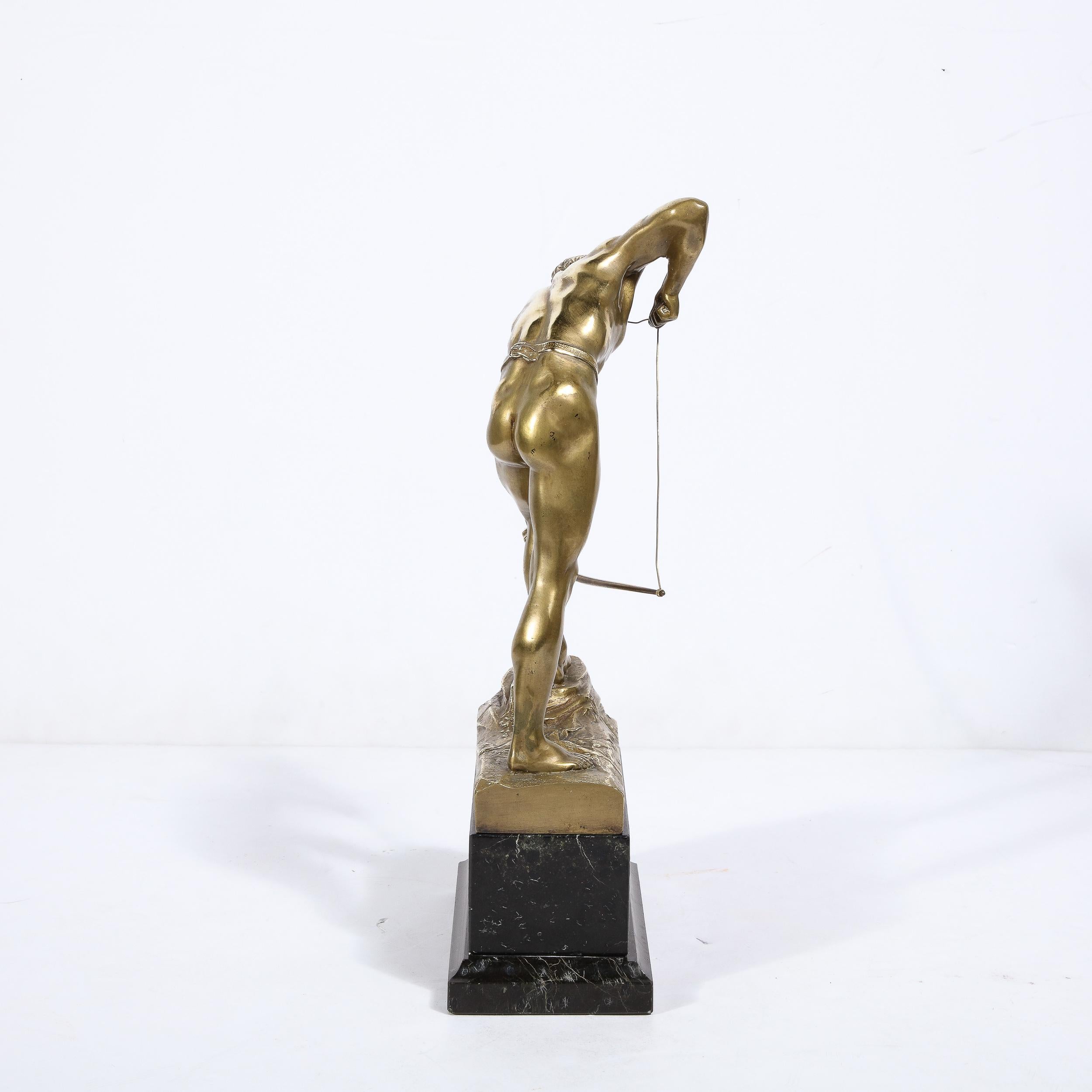 Art Deco Gilt Bronze Archer Sculpture on Black Marble Base by Otto Schmidt-Hofer For Sale 9