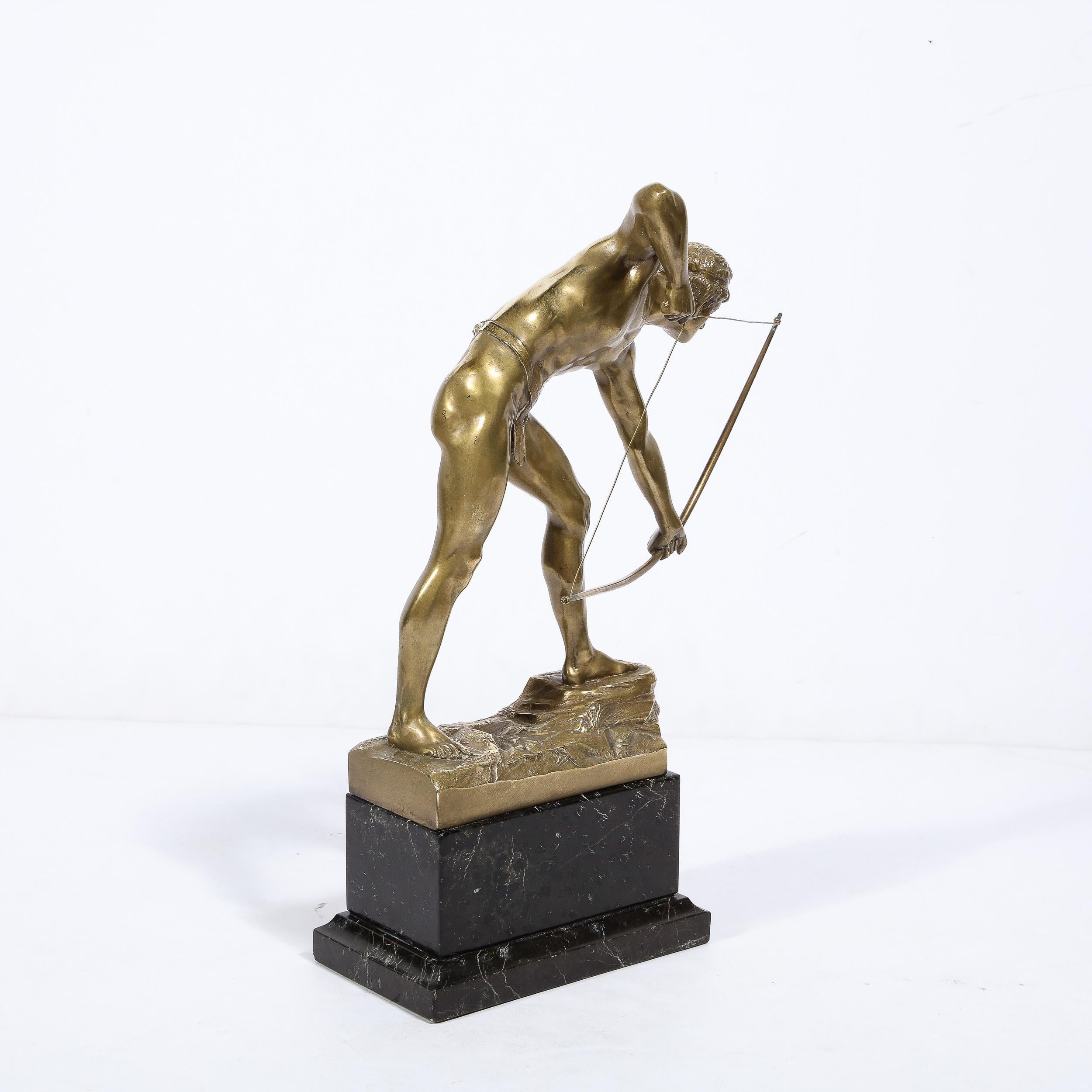 Art Deco Gilt Bronze Archer Sculpture on Black Marble Base by Otto Schmidt-Hofer For Sale 10