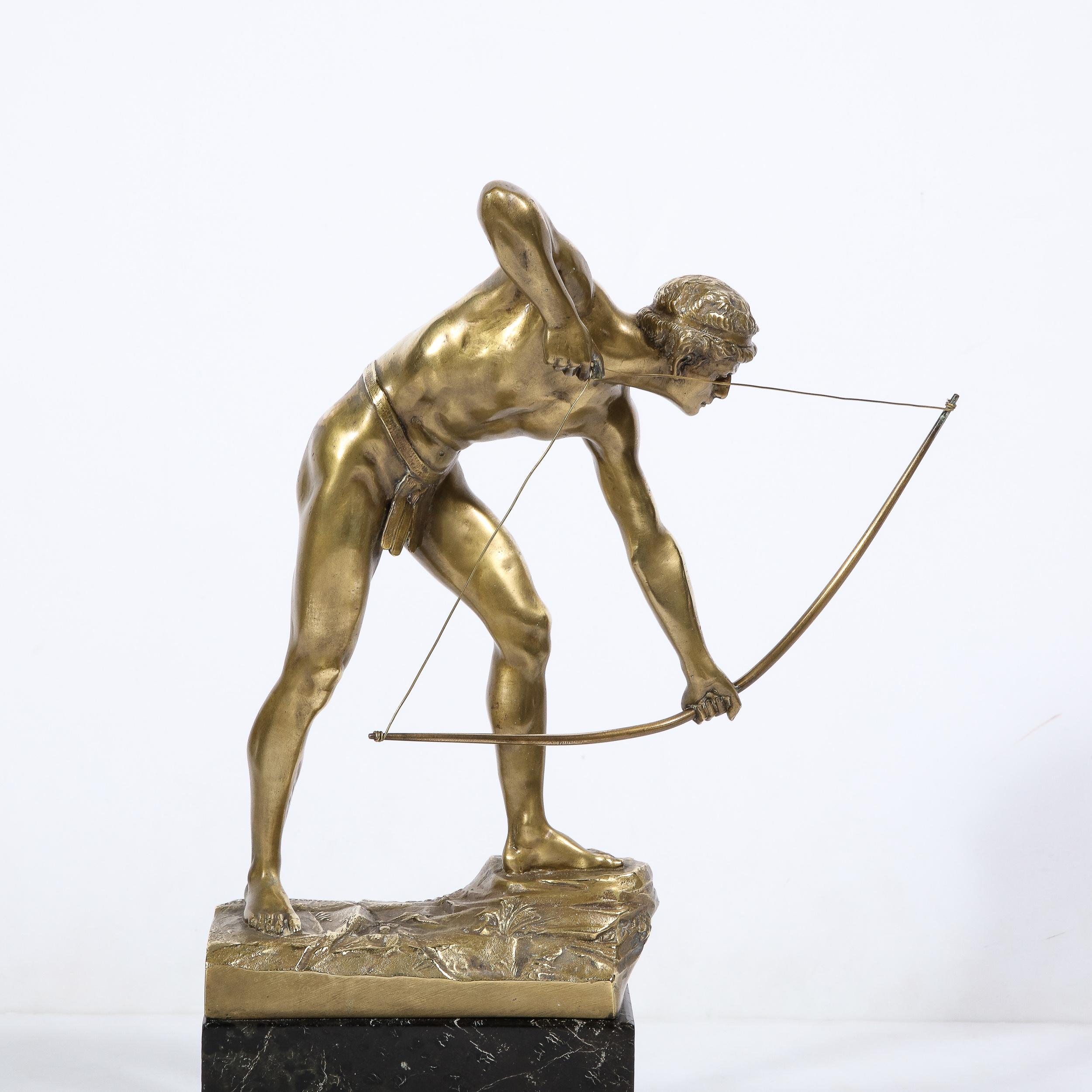 German Art Deco Gilt Bronze Archer Sculpture on Black Marble Base by Otto Schmidt-Hofer For Sale