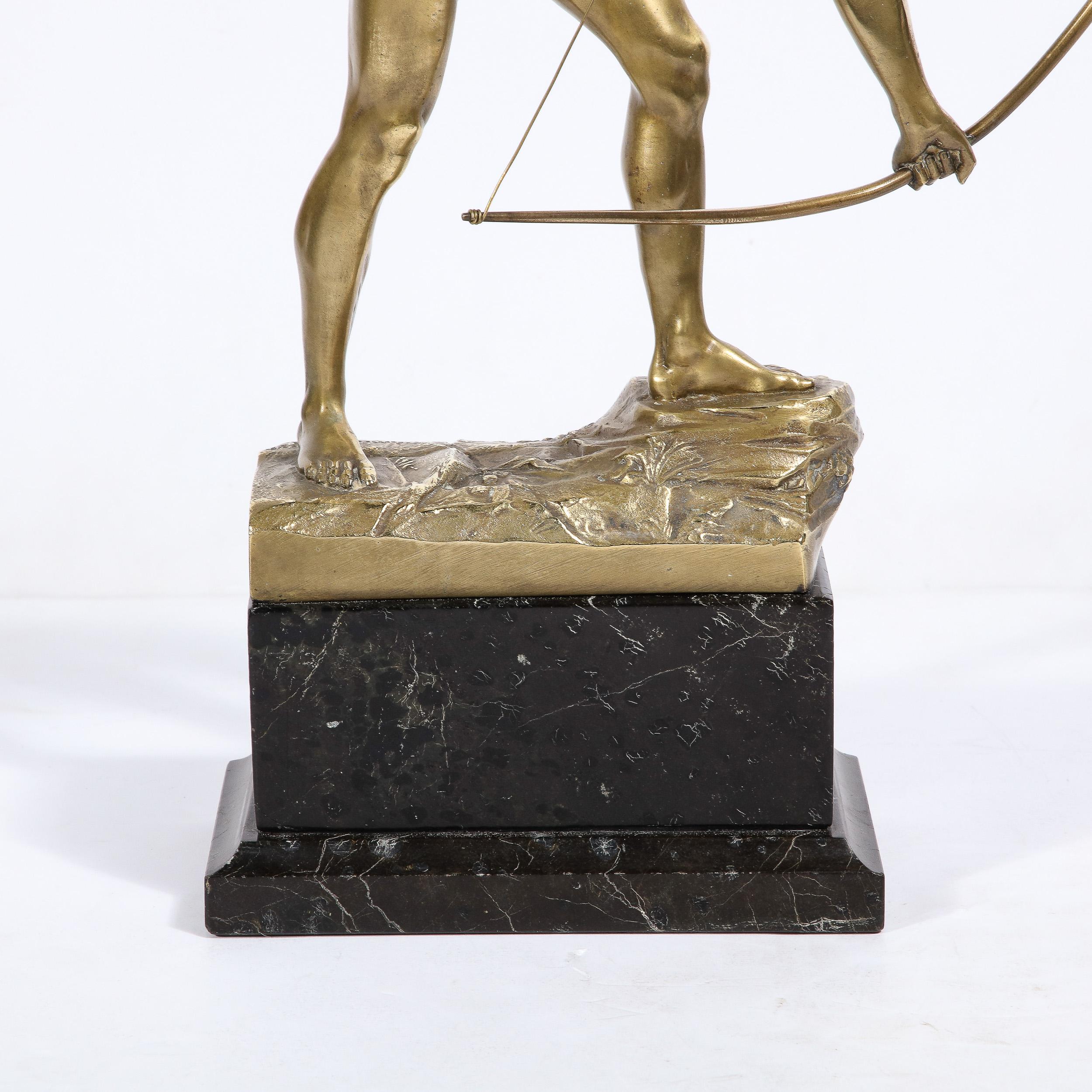 Art Deco Gilt Bronze Archer Sculpture on Black Marble Base by Otto Schmidt-Hofer In Excellent Condition For Sale In New York, NY