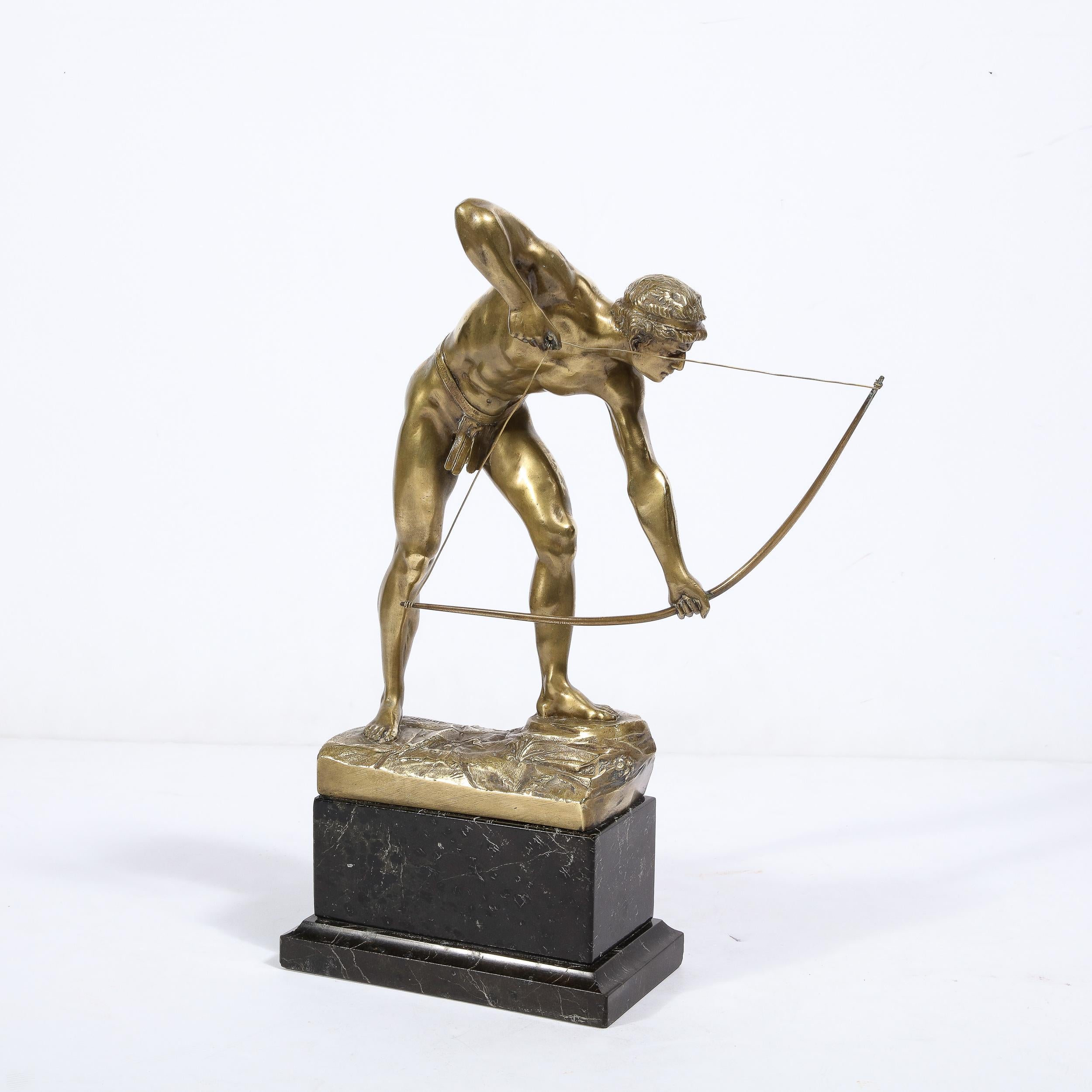 Early 20th Century Art Deco Gilt Bronze Archer Sculpture on Black Marble Base by Otto Schmidt-Hofer For Sale