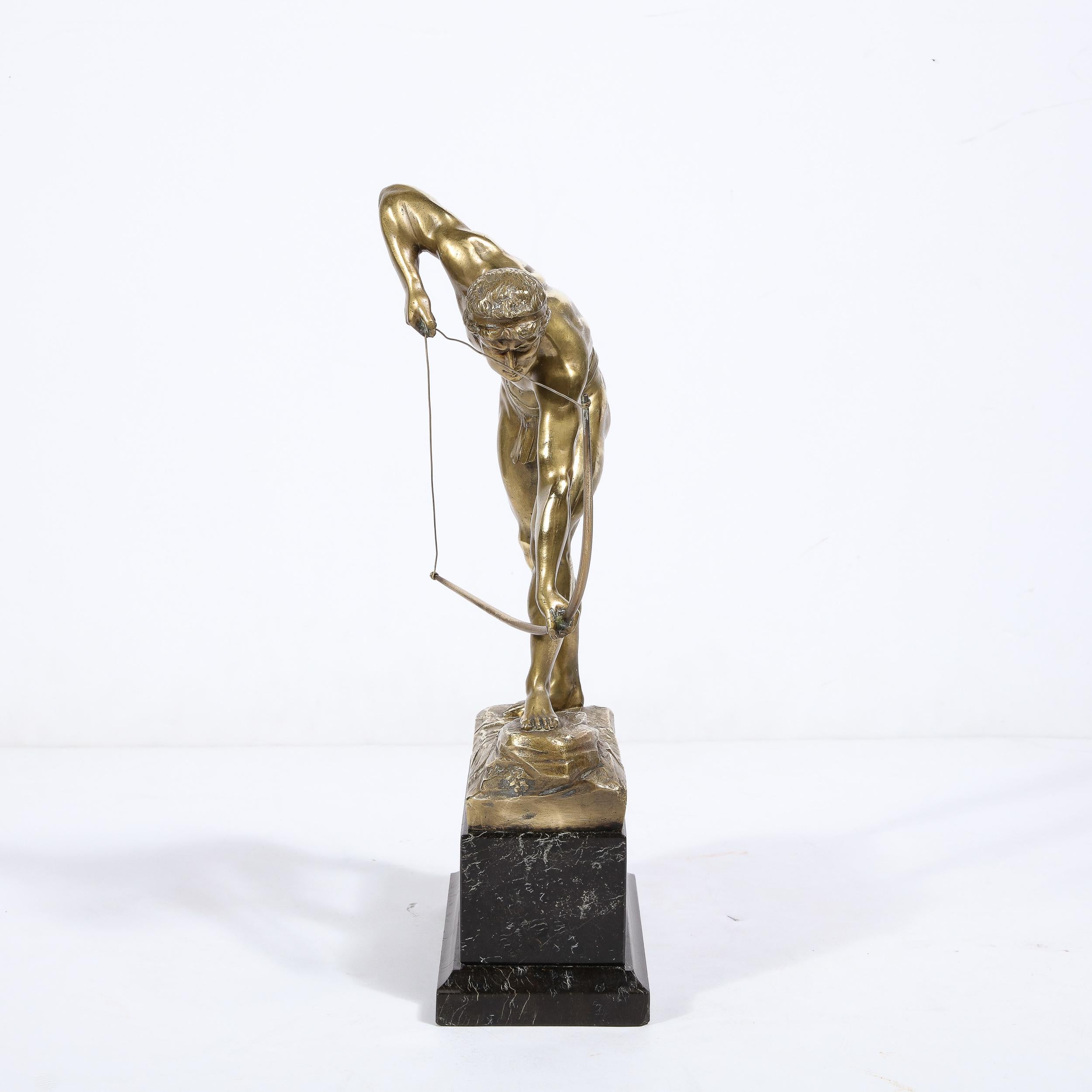 Art Deco Gilt Bronze Archer Sculpture on Black Marble Base by Otto Schmidt-Hofer For Sale 2