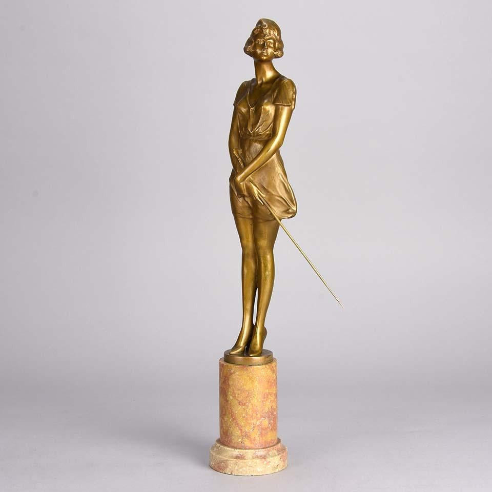 Art Deco Gilt Bronze Figure Entitled 'Whip Girl' by Bruno Zach 1