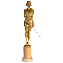 Art Deco Gilt Bronze Figure Entitled 'Whip Girl' by Bruno Zach