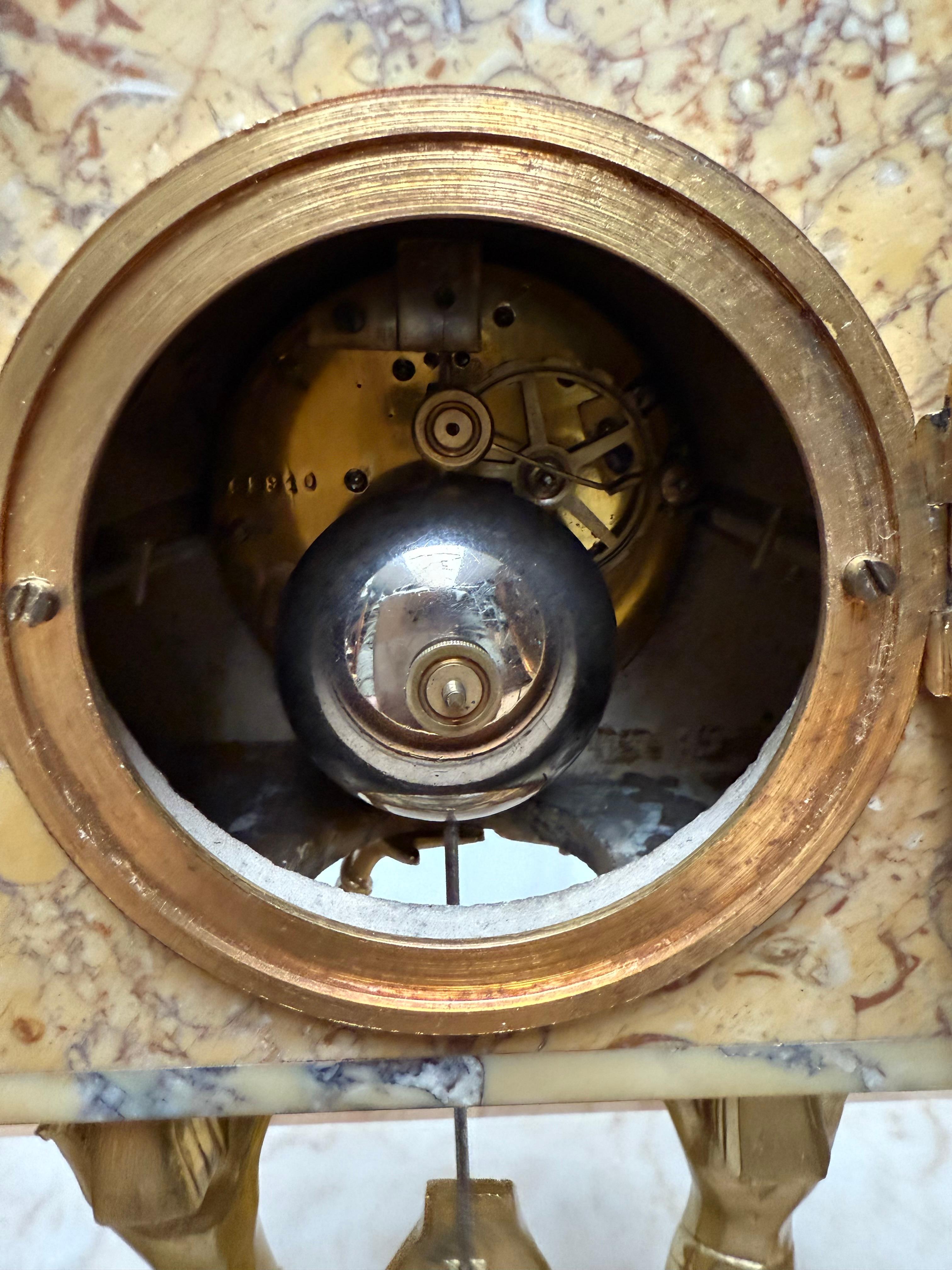 Art Deco Gilt Bronze & Marble Mantel Clock w. Sphinx & Pharaohs Egyptian Revival For Sale 11