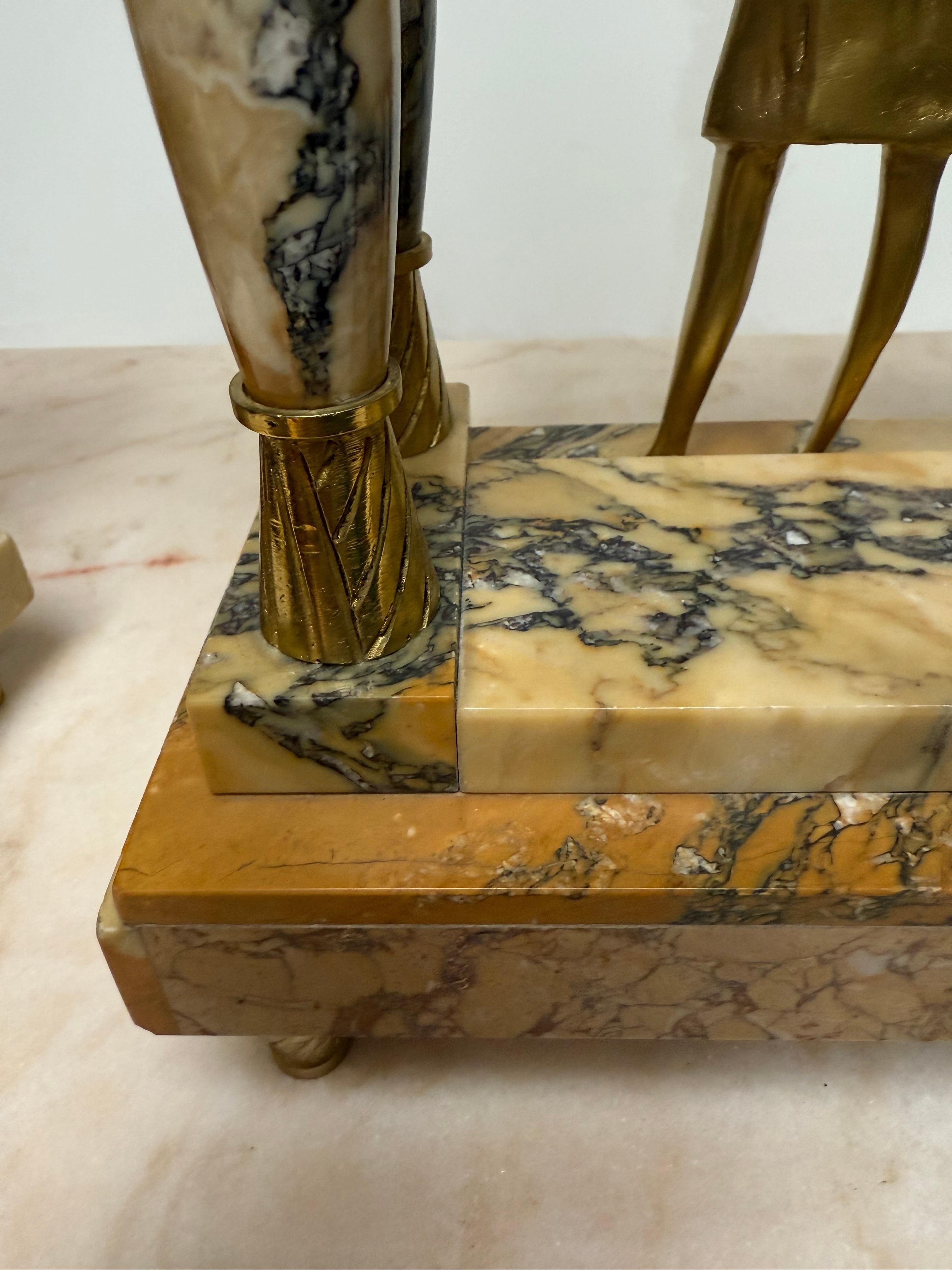 Art Deco Gilt Bronze & Marble Mantel Clock w. Sphinx & Pharaohs Egyptian Revival For Sale 13