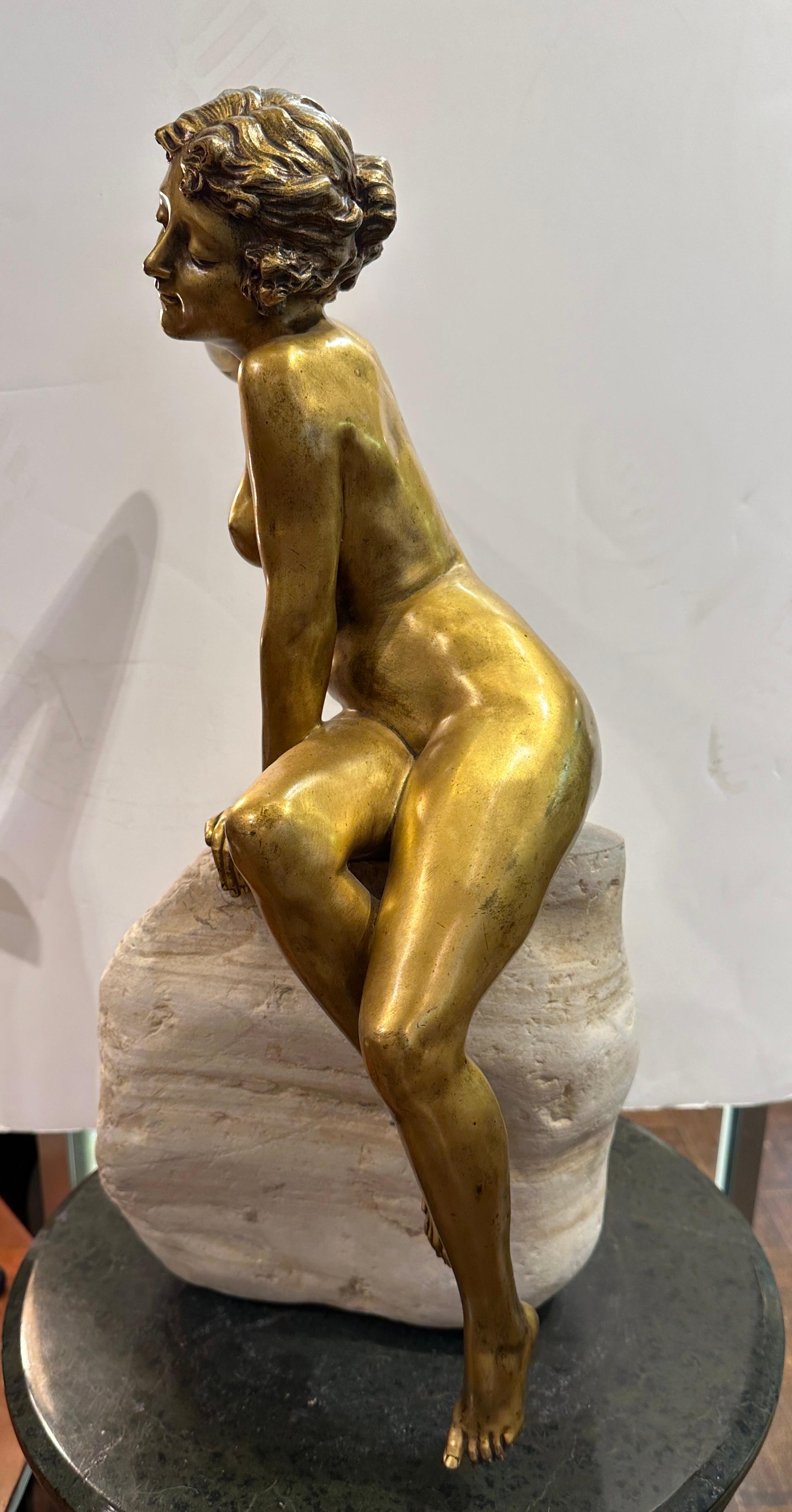 Art Nouveau Art Deco Gilt Bronze Nude Sculpture  For Sale