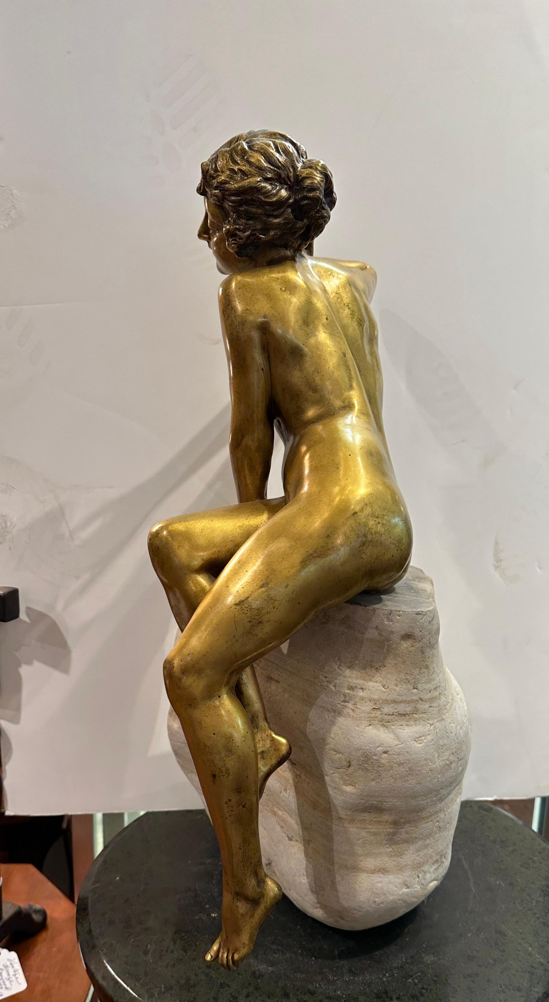 French Art Deco Gilt Bronze Nude Sculpture  For Sale
