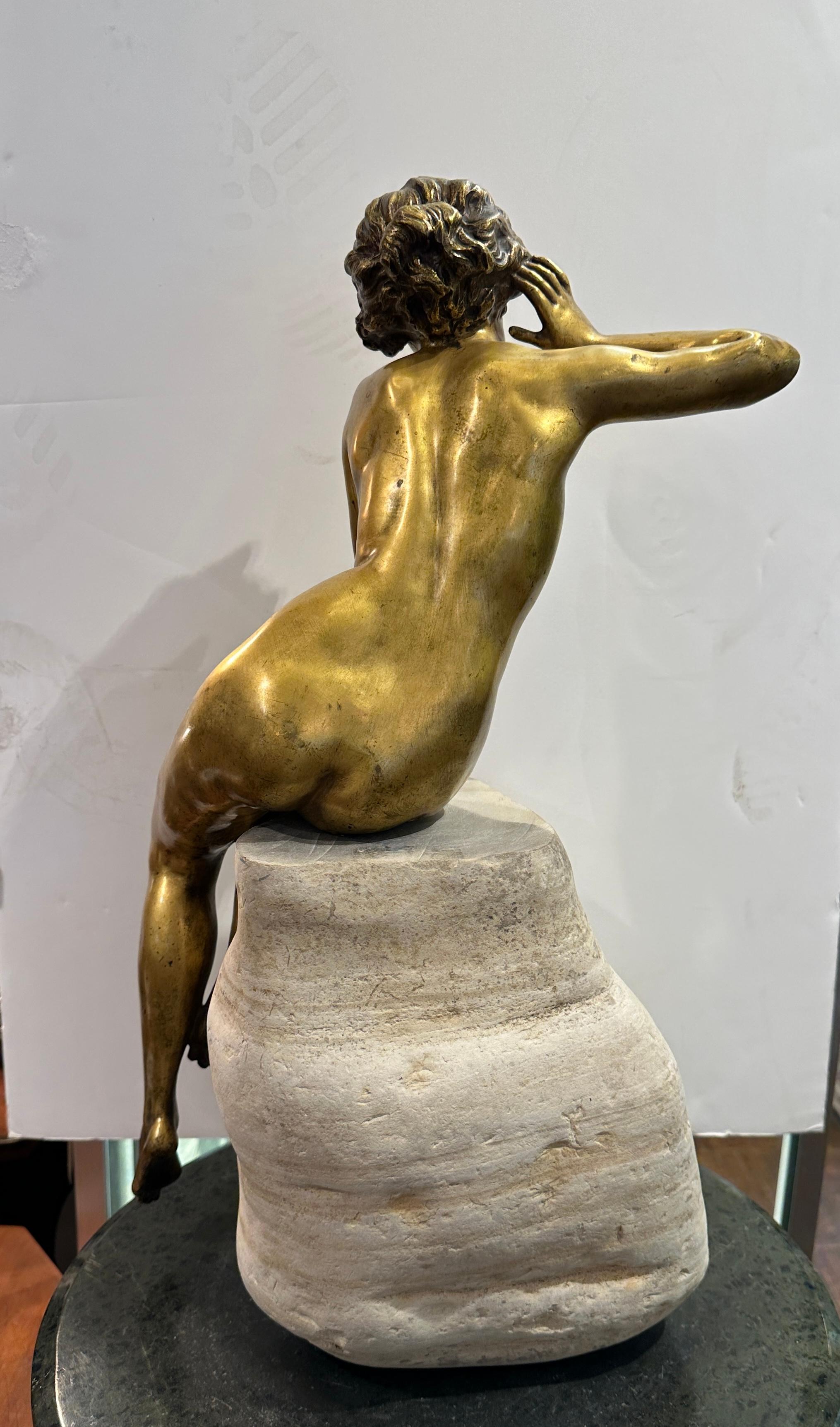 Art Deco Gilt Bronze Nude Sculpture  In Good Condition For Sale In Summerland, CA