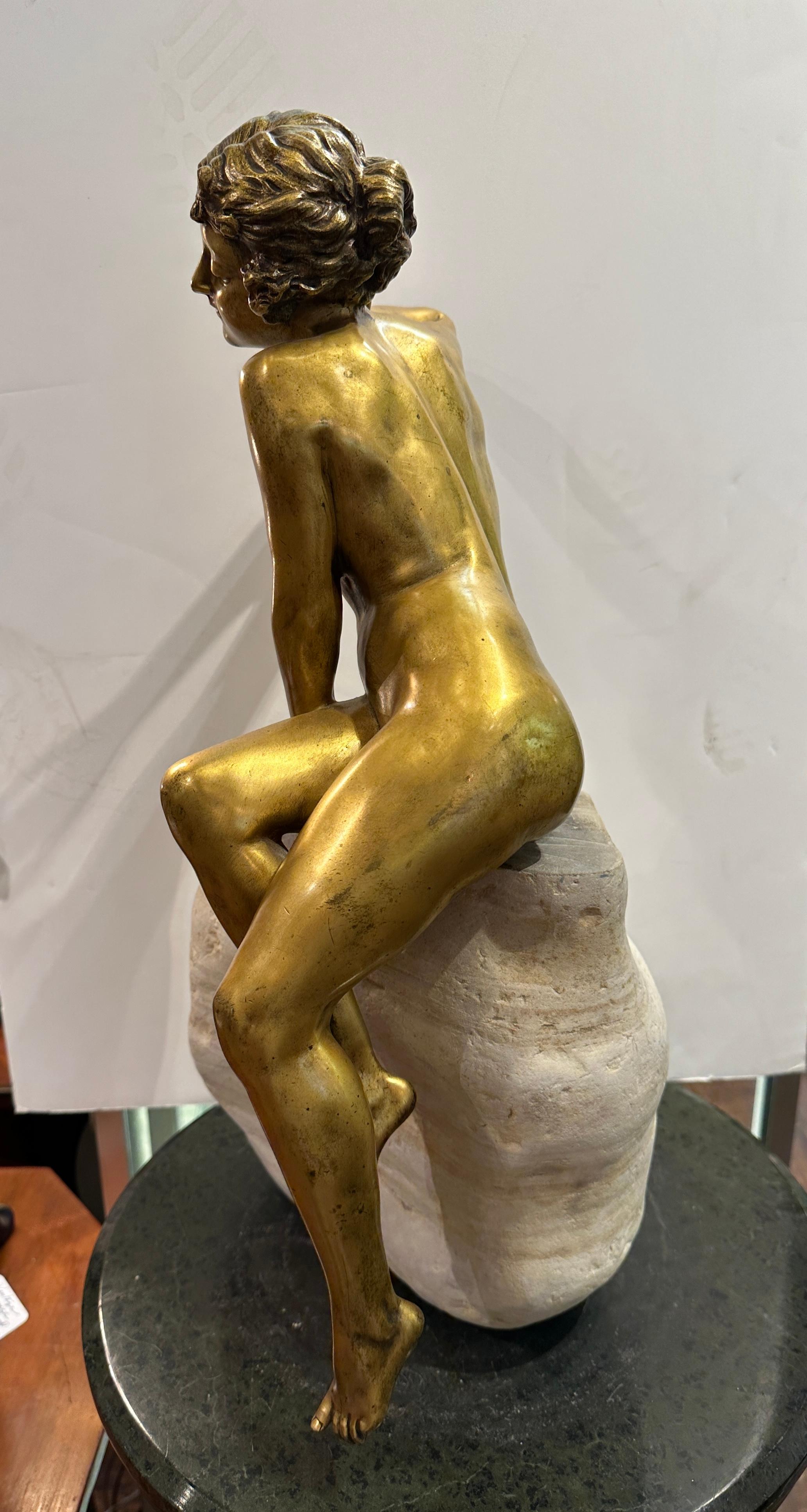 Early 20th Century Art Deco Gilt Bronze Nude Sculpture  For Sale