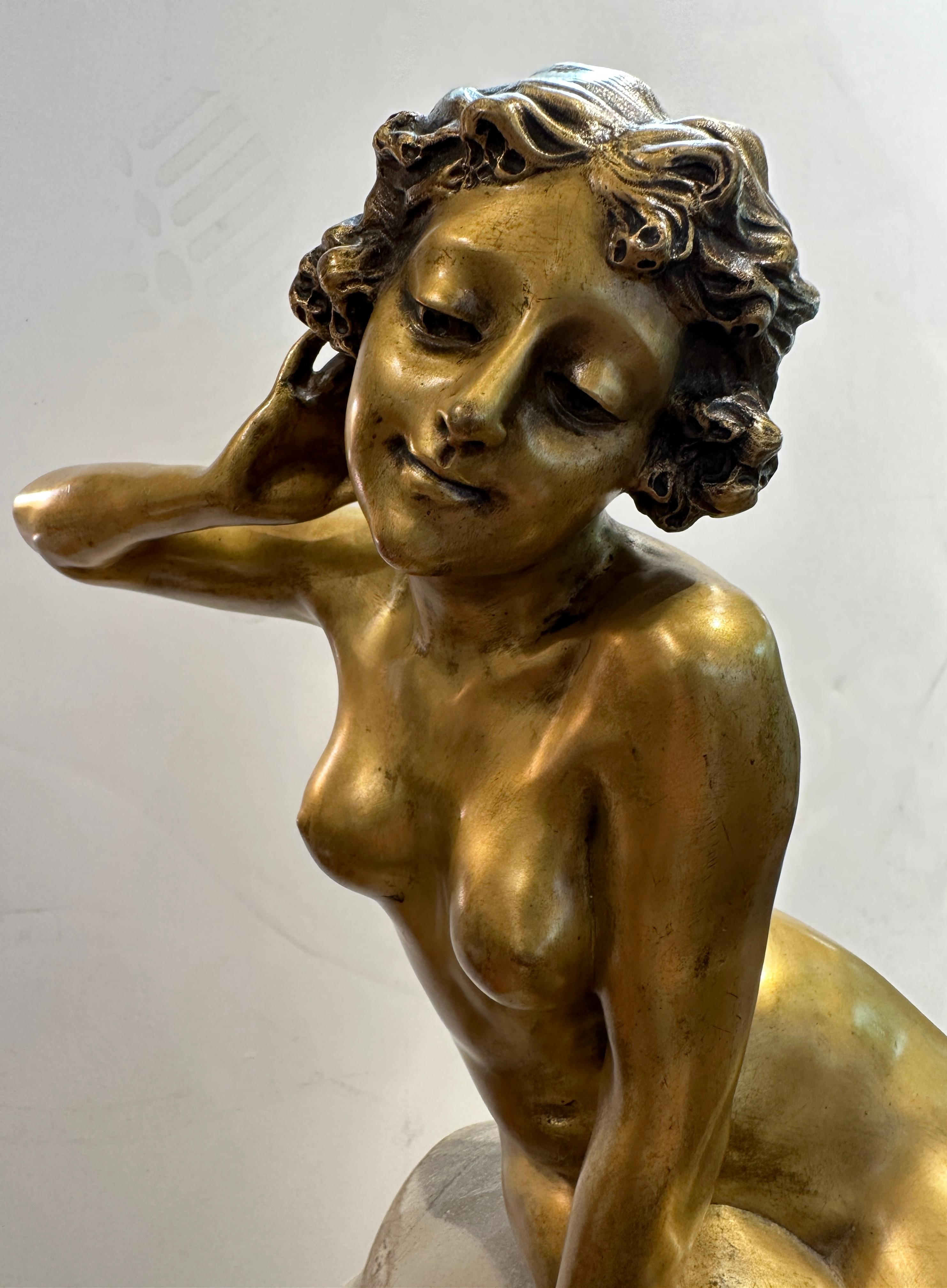 Art Deco Gilt Bronze Nude Sculpture  For Sale 1