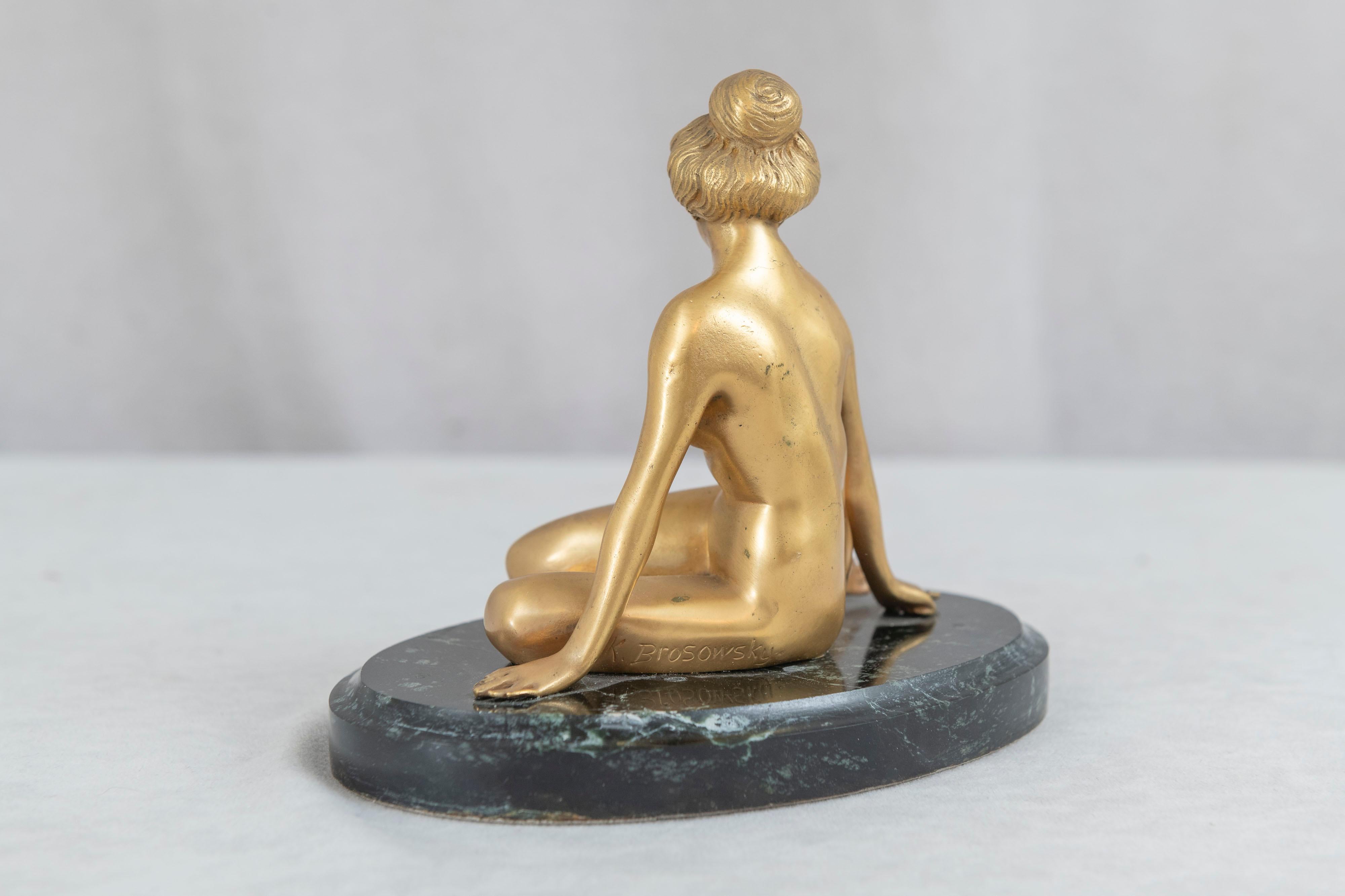 Calco Bronzo dorato Art Deco su marmo, di Henryk Kossowski, (1855-1921) in vendita
