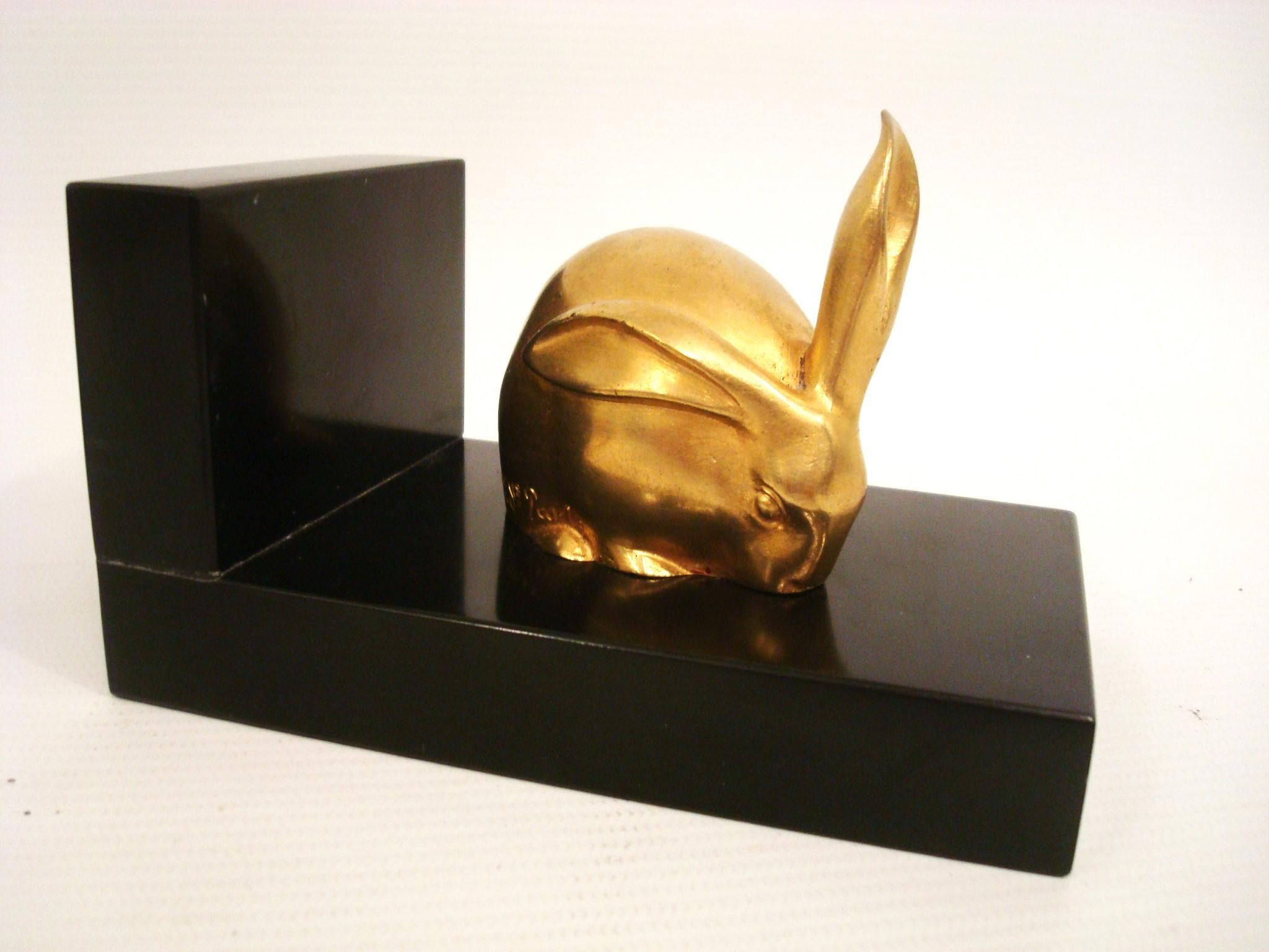 Buchstützen aus vergoldeter Bronze mit Kaninchen im Art déco-Stil, Edouard-Marcel Sandoz im Angebot 5