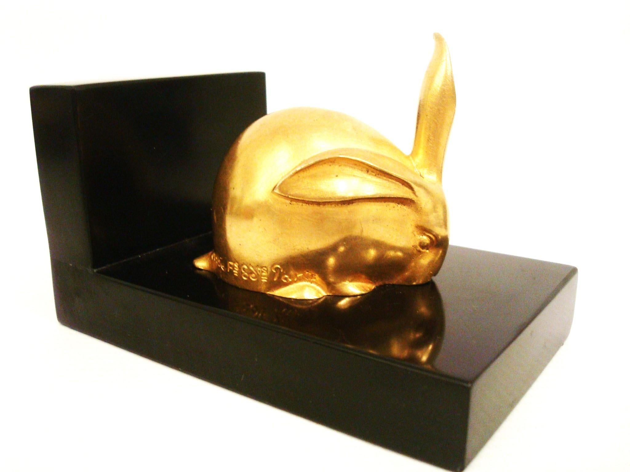 Buchstützen aus vergoldeter Bronze mit Kaninchen im Art déco-Stil, Edouard-Marcel Sandoz im Angebot 6