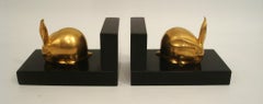 Art Deco Gilt Bronze Rabbit Bookends, Edouard-Marcel Sandoz. France c 1925