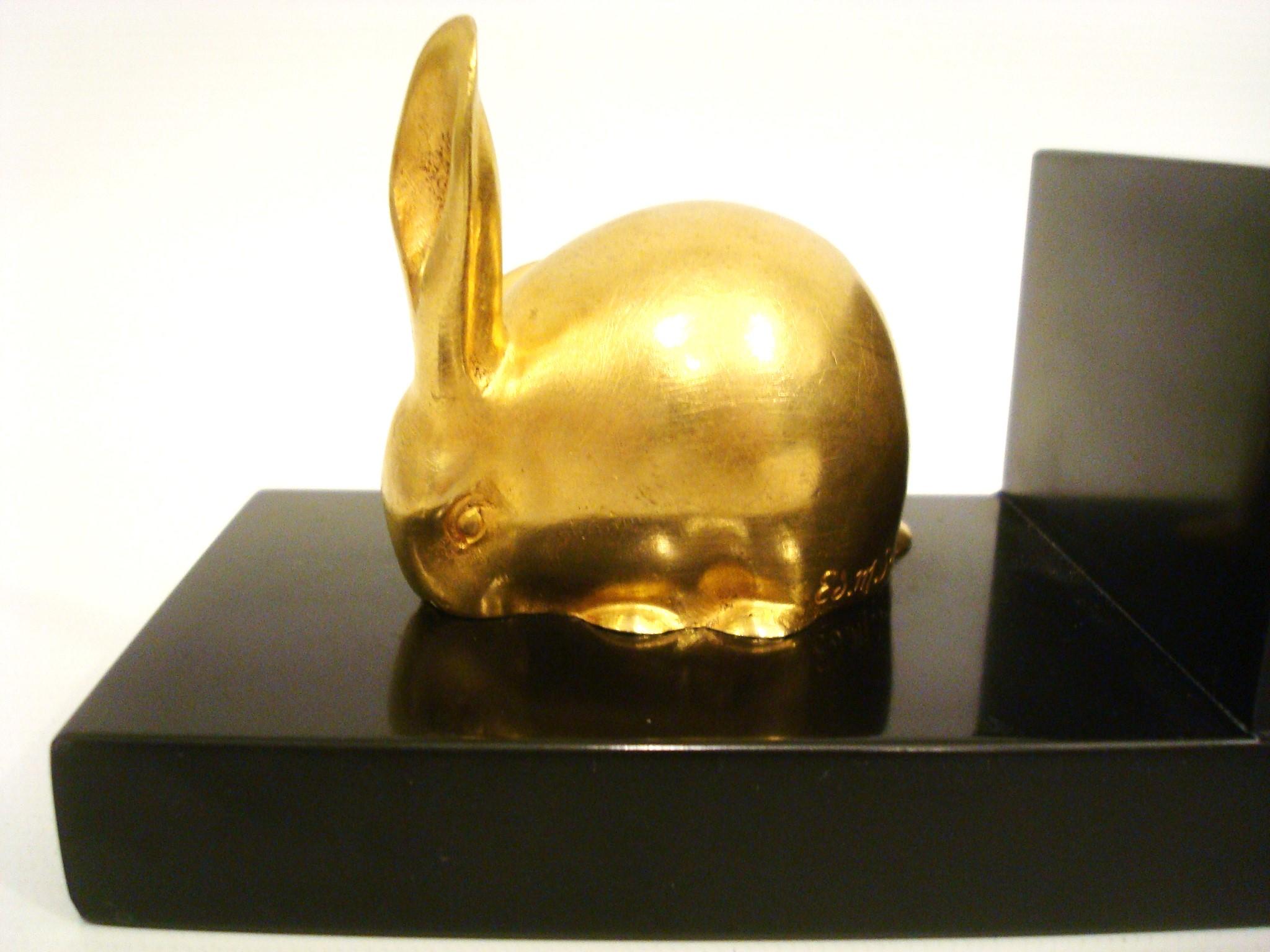 Silvered Art Deco Gilt Bronze Rabbit Bookends, Edouard-Marcel Sandoz For Sale