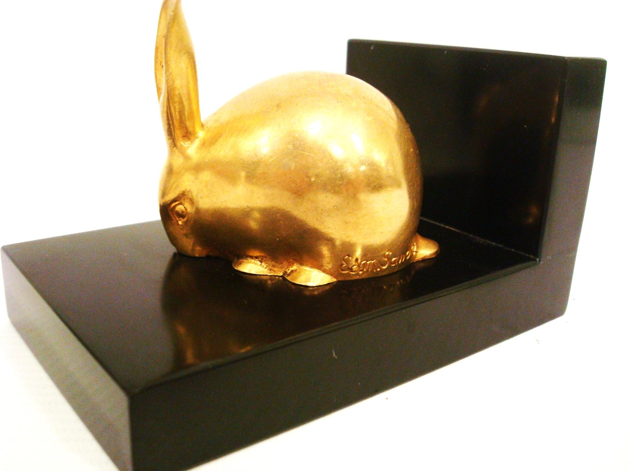 Buchstützen aus vergoldeter Bronze mit Kaninchen im Art déco-Stil, Edouard-Marcel Sandoz im Angebot 2