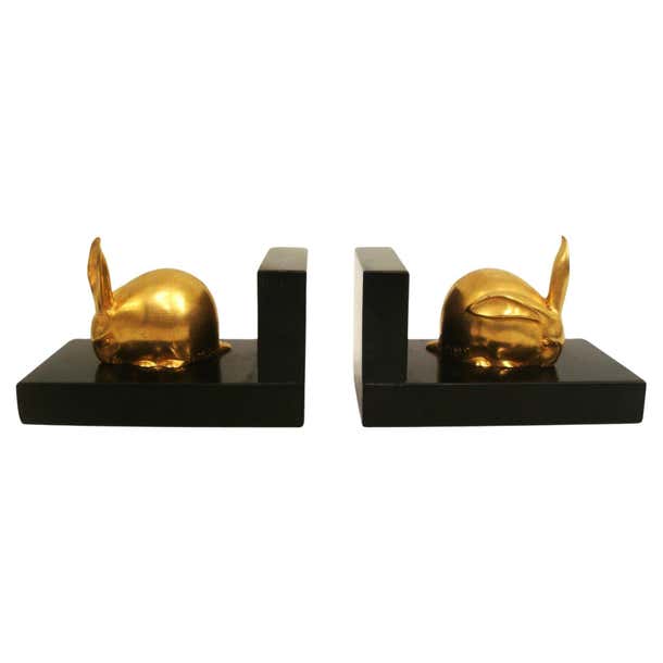 Art Deco Gilt Bronze Rabbit Bookends, Edouard-Marcel Sandoz For Sale at ...