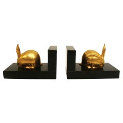 Vintage Art Deco Gilt Bronze Rabbit Bookends, Edouard-Marcel Sandoz