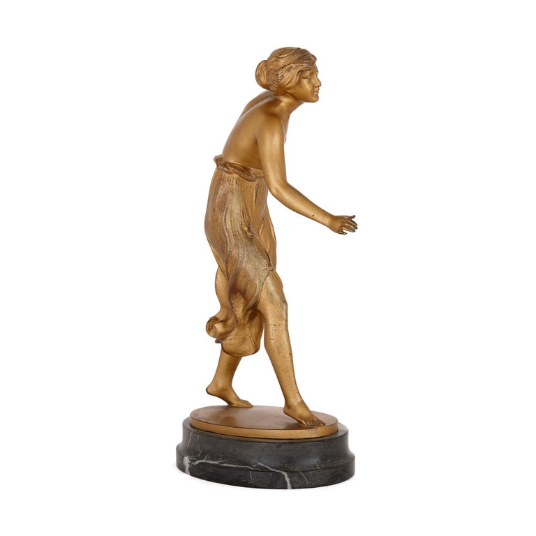 Art Deco Gilt Bronze Sculpture of a Woman by Rochlitz For Sale at 1stDibs