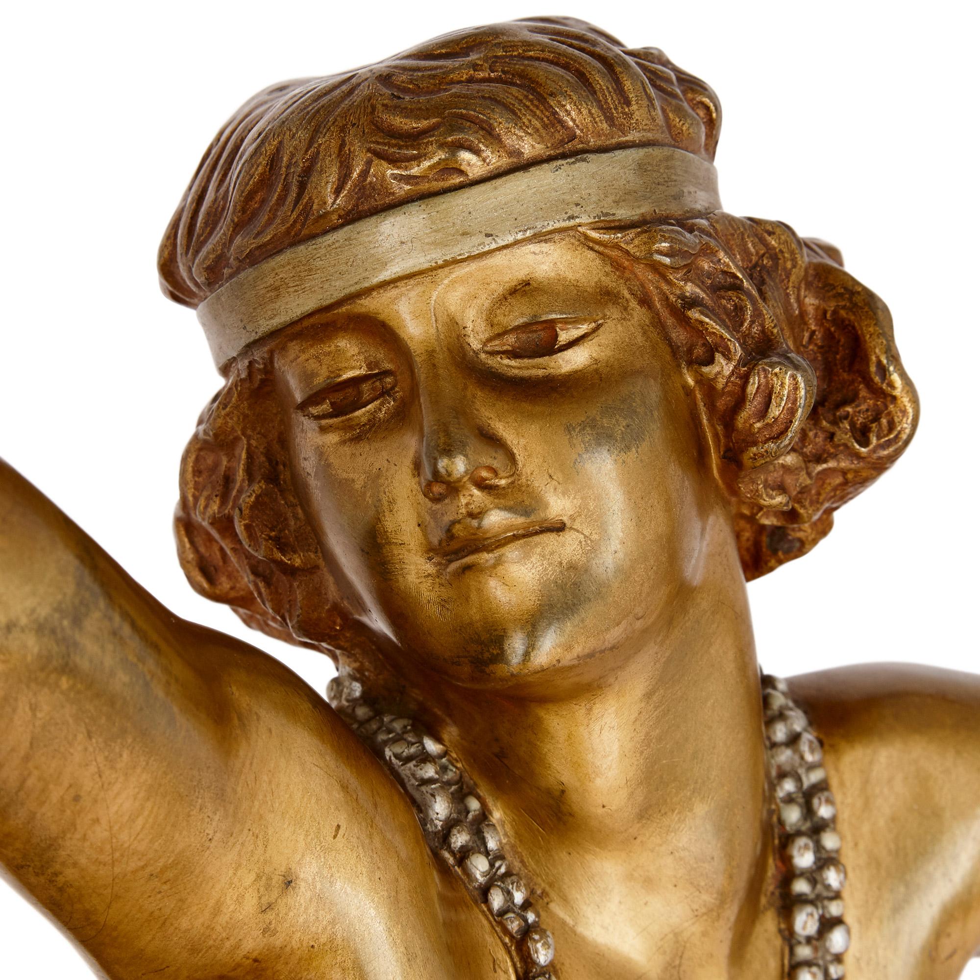 Art déco Sculpture en bronze doré Art Déco de la « danseuse thébaine » par CJR Colinet en vente