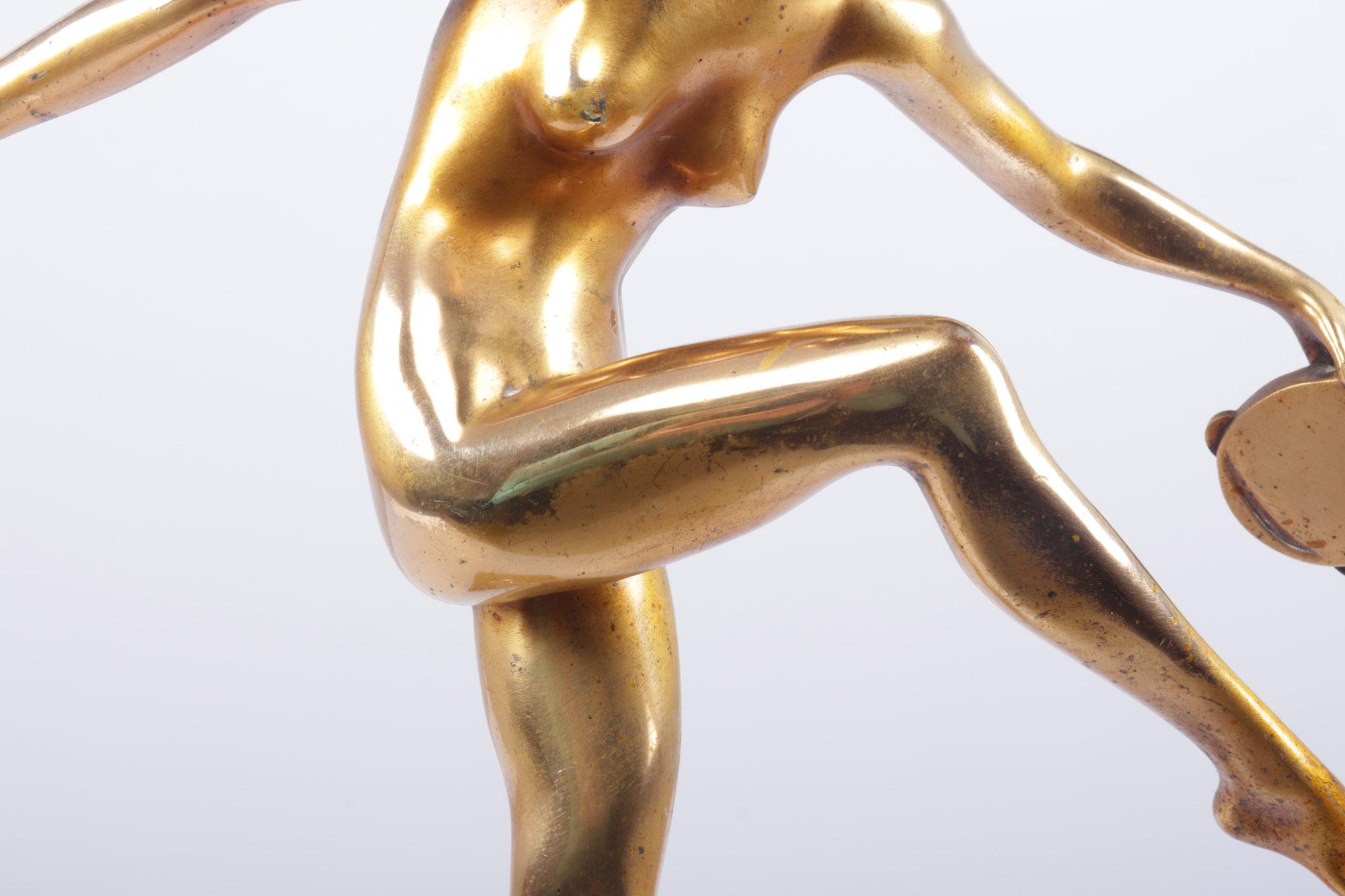 Art Deco Gilt Bronze Sculpture “Tamborine Dancer” by Feguays c1925 6