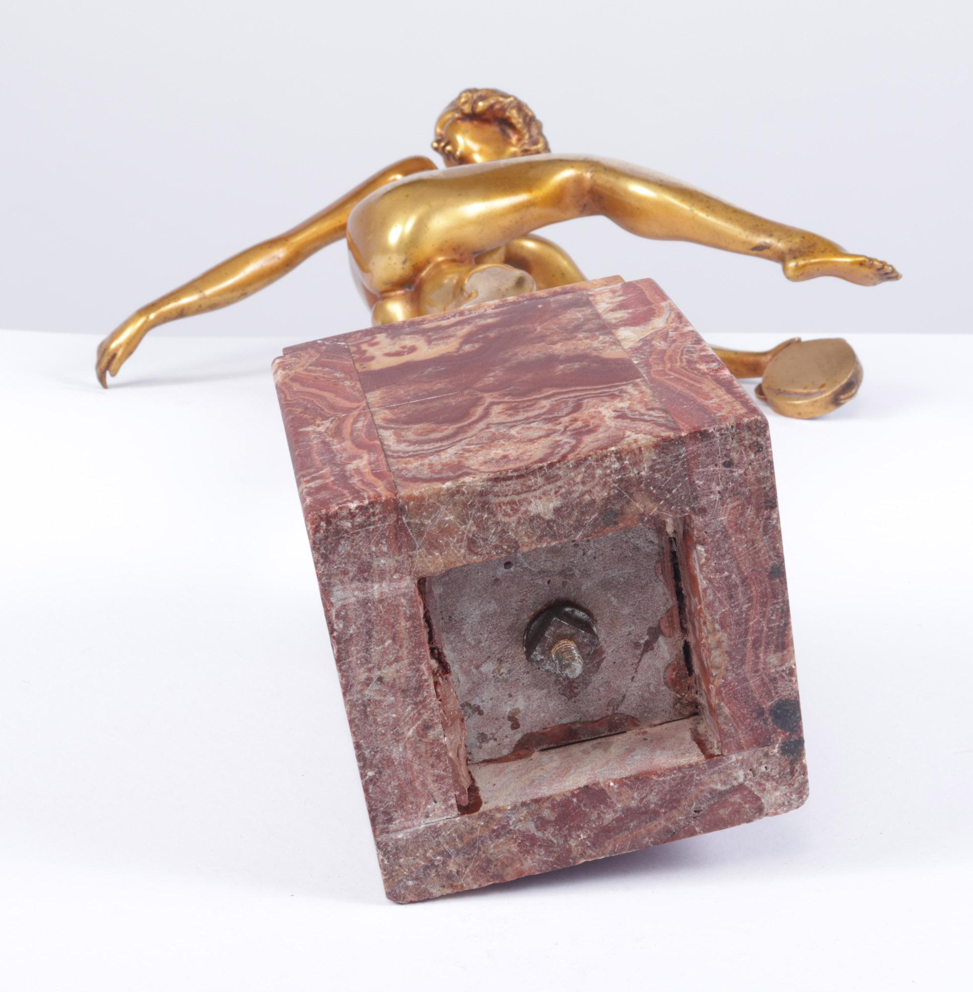 Art Deco Gilt Bronze Sculpture “Tamborine Dancer” by Feguays c1925 9