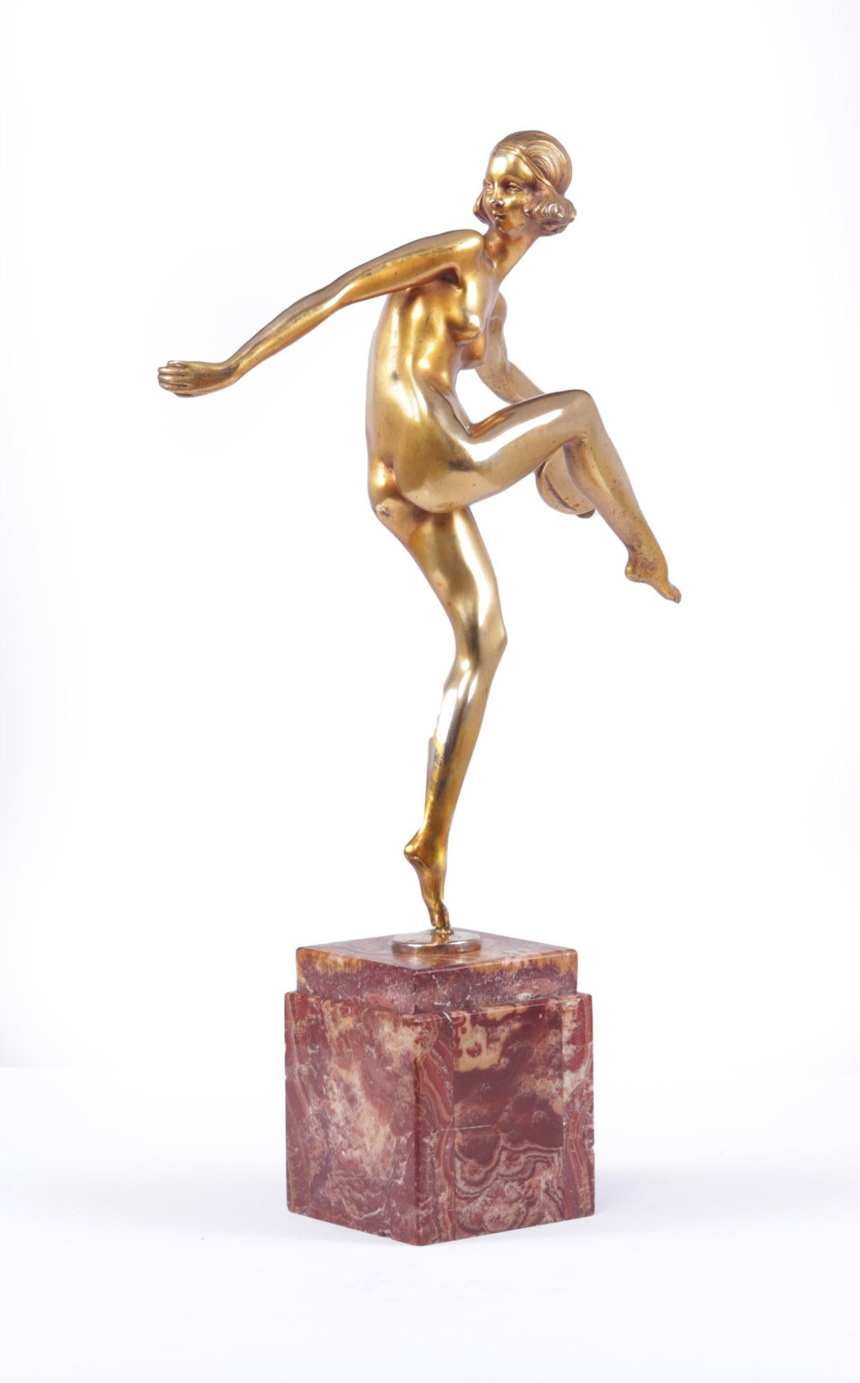 Art Deco Gilt Bronze Sculpture “Tamborine Dancer” by Feguays c1925 10