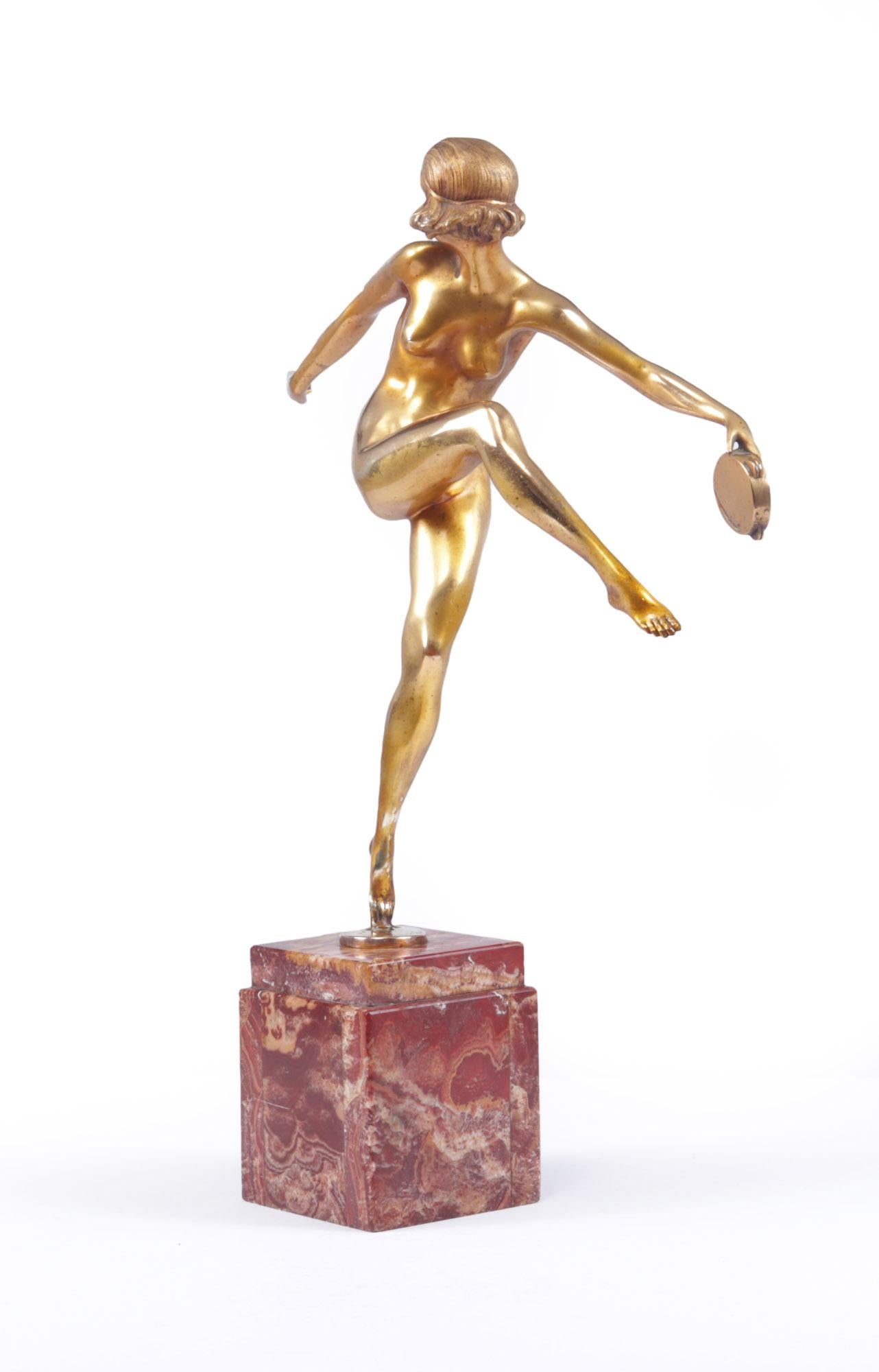 Art Deco Gilt Bronze Sculpture “Tamborine Dancer” by Feguays c1925 11