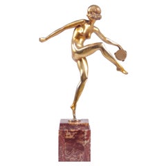 Art Deco Gilt Bronze Sculpture “Tamborine Dancer” by Feguays c1925