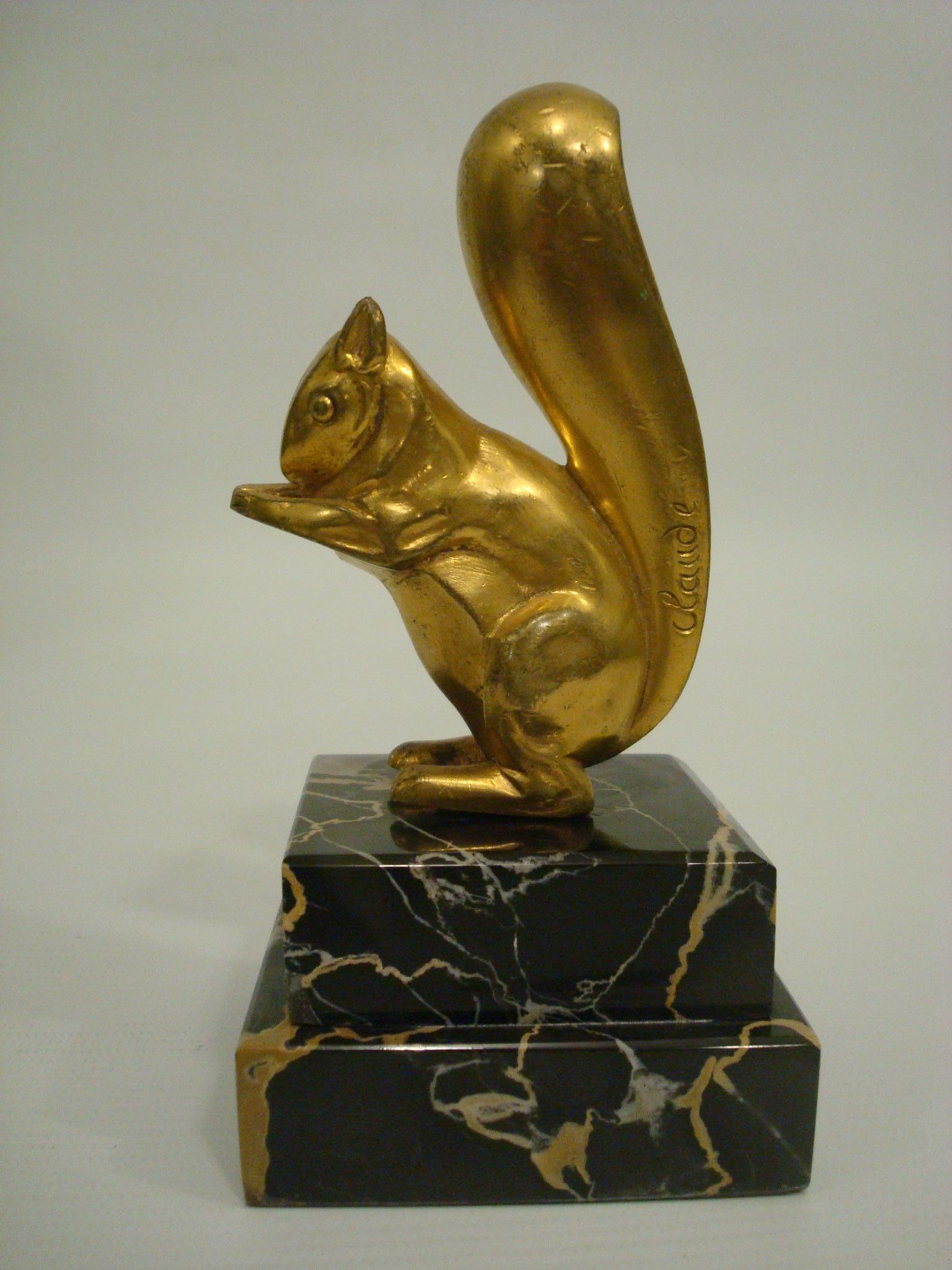 French Art Deco Gilt Bronze Squirrel Paperweight Claude and Marcel Guillemard, 1930 For Sale