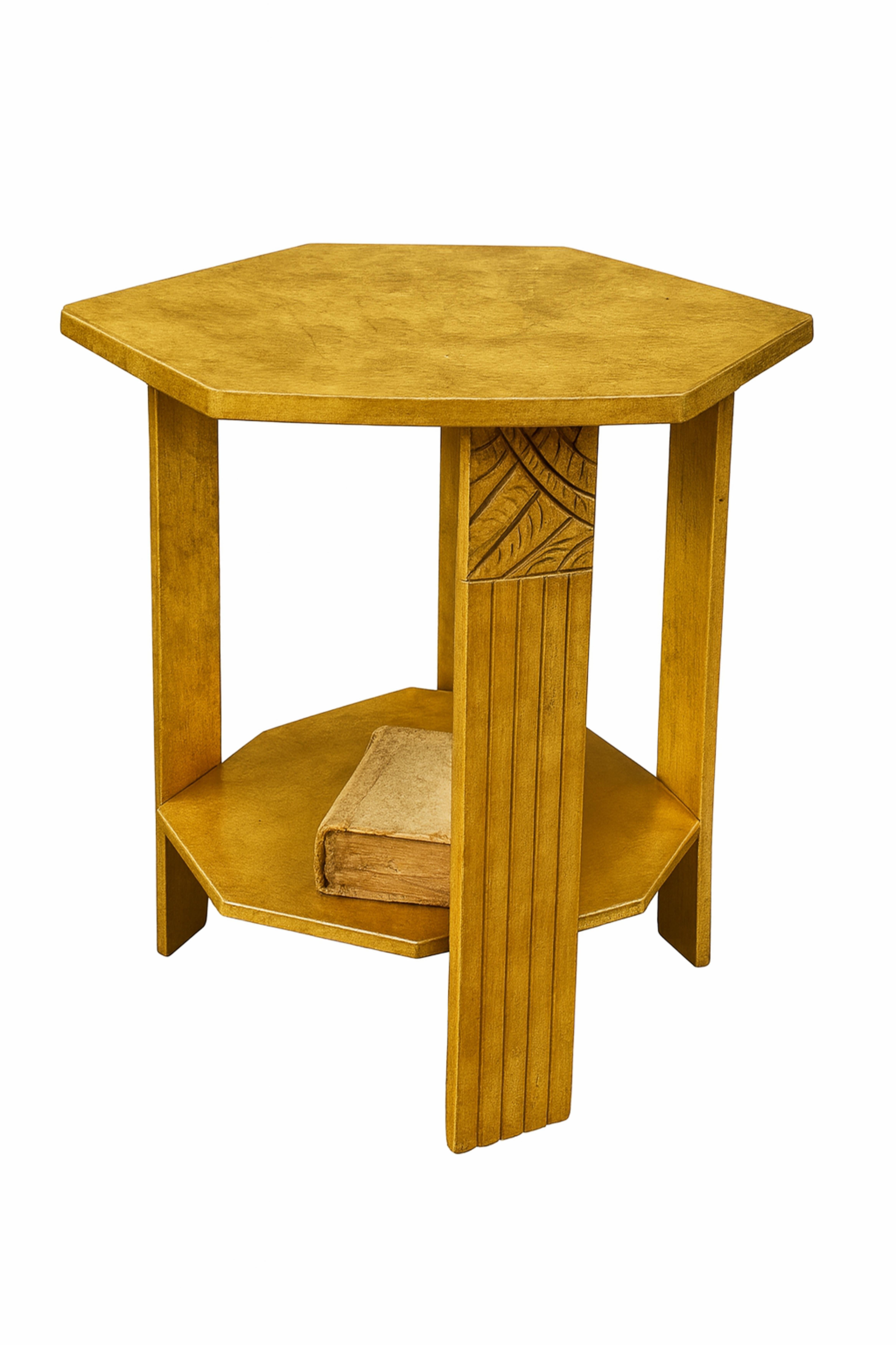 Walnut Art Deco Gilt Golden Pedestal Side Table, 20th Century For Sale