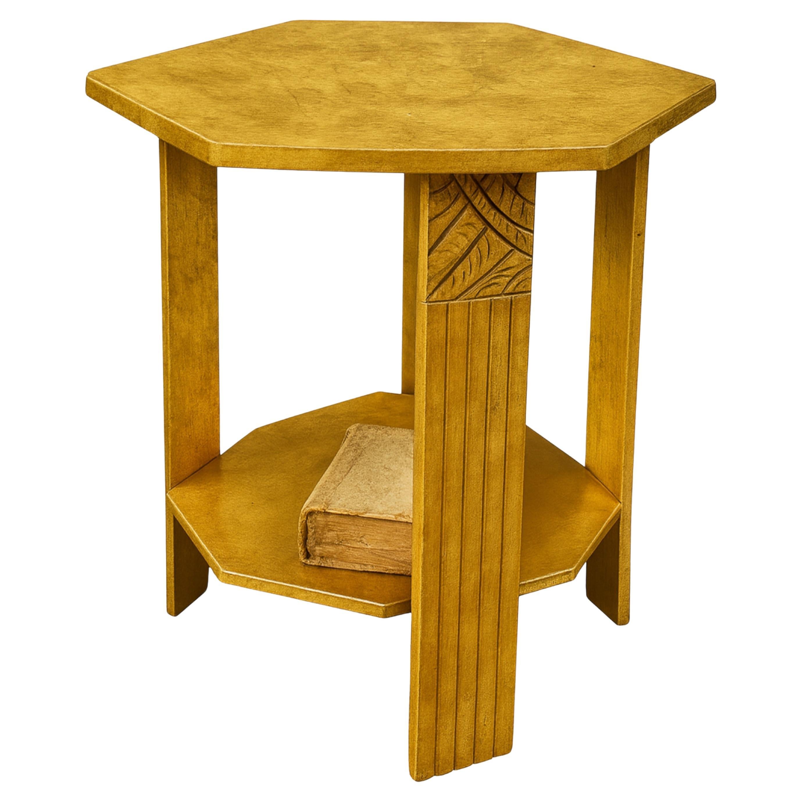 Art Deco Gilt Golden Pedestal Side Table, 20th Century