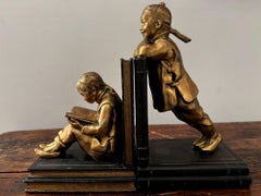 Art Deco Gilt Metal Bookends by Ronson Oriental Sculptures Circa 1930