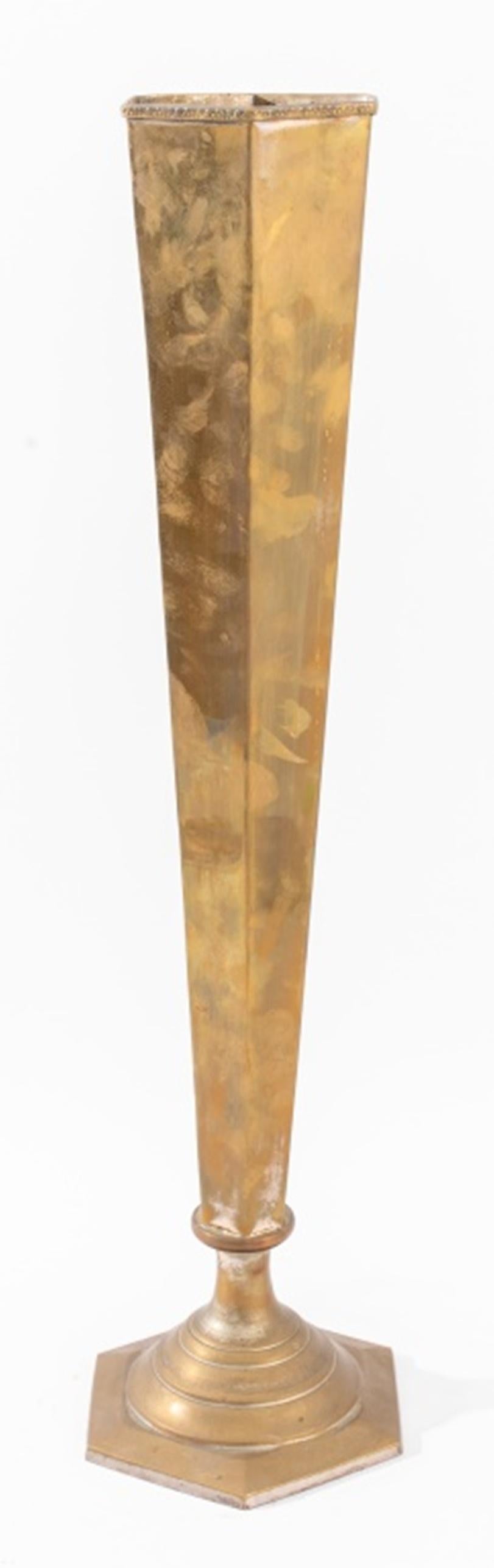 Art Deco Gilt Metal Hexagonal Floor Vase In Good Condition For Sale In New York, NY
