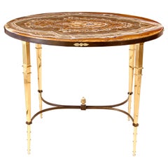 Tavolo Art Deco in bronzo dorato e patinato in marmo onice Alabastro Fiorito