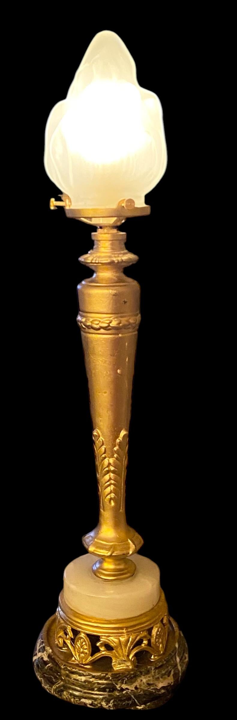 Art Deco Gilt Spelter Marble And Onyx Table Lamp 5